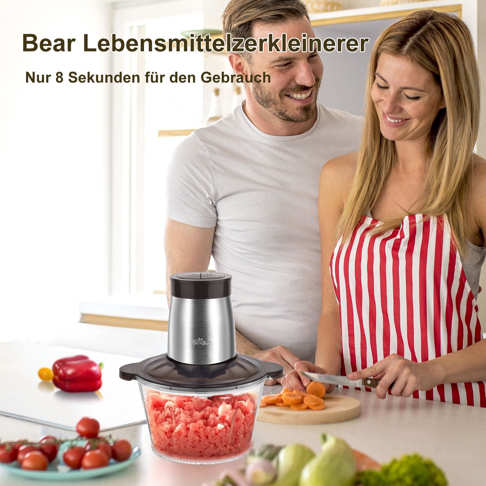 Bear Zerkleinerer elektrisch, 300,00 W, 2 L, 2600 r/min, 2 Geschwindigkeitsstufen