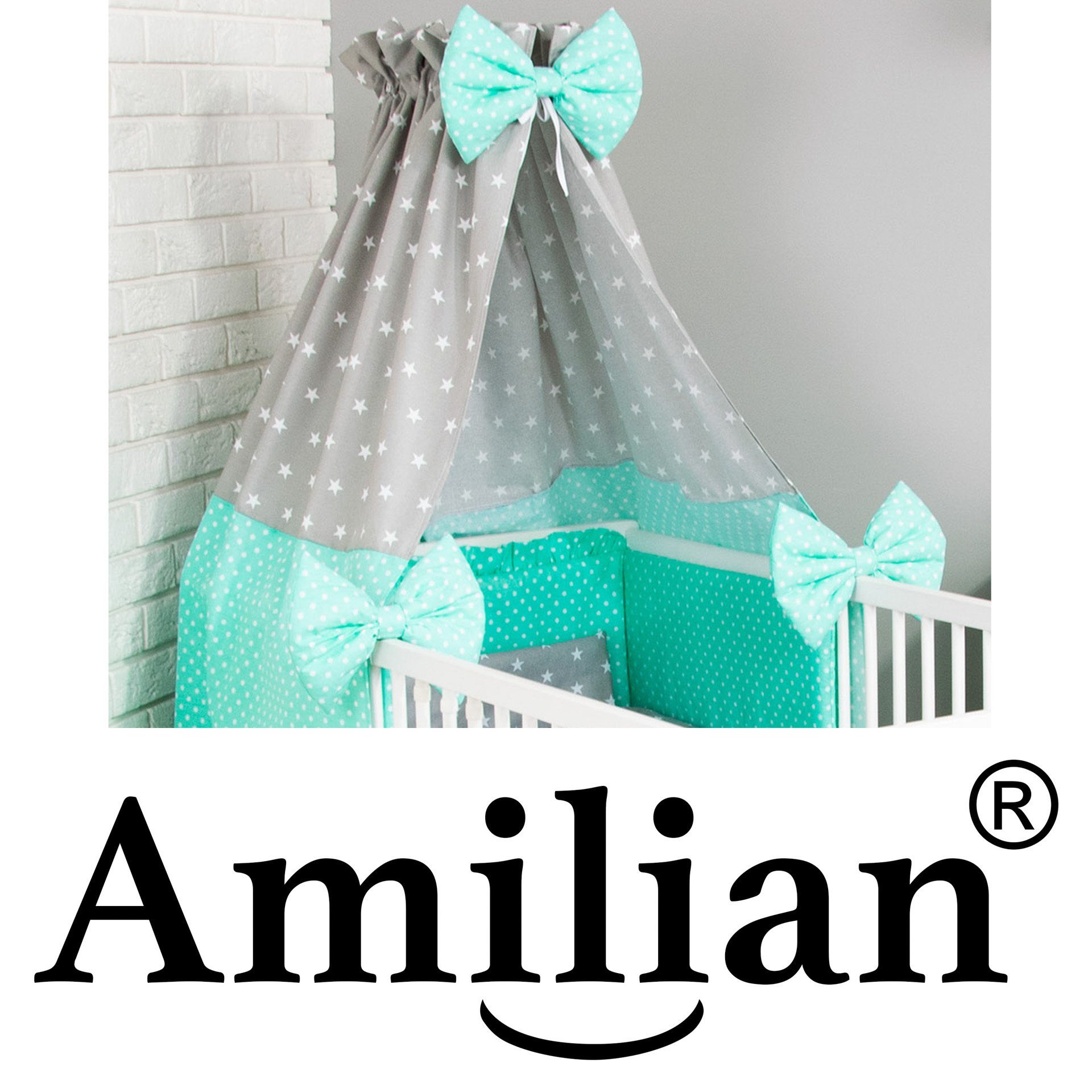 Himmelstange (Made in EU) Himmelhalter; Schleierhalter zum Klemmen für Babybett; Kinderbett; Stubenwagen; Wiege, inkl. Befestigung, lackiertes Metall in weiß, Amilian, geklemmt