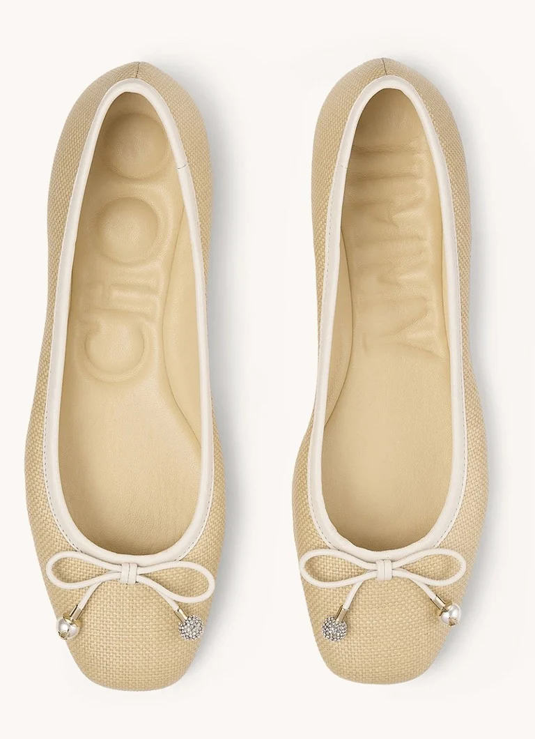 Jimmy Choo Elme rafijas balerīnas ar jēra ādas detaļām