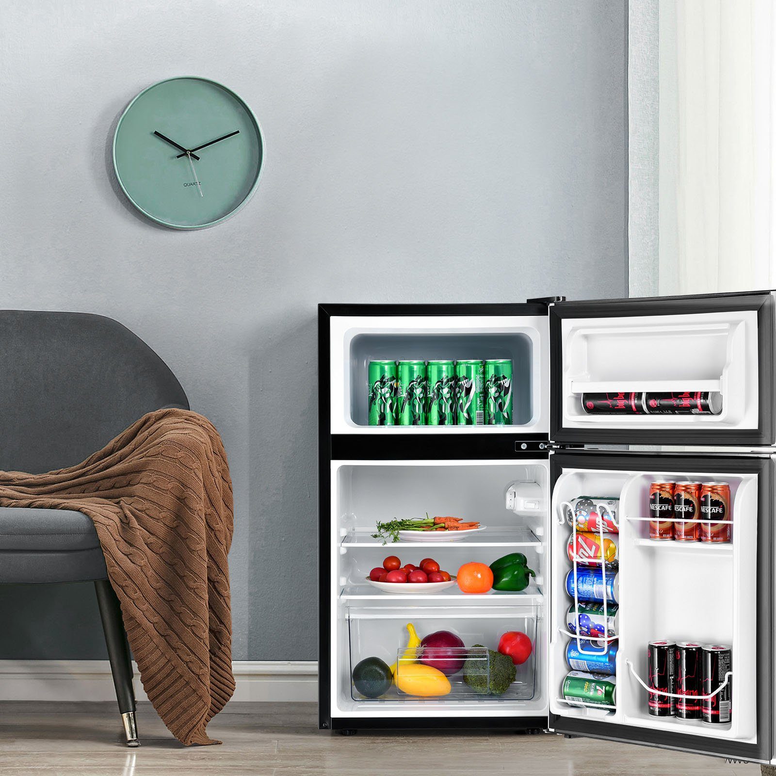 COSTWAY Kühlschrank EP22672DE/BCD-90, 86 cm hoch, 49,5 cm breit