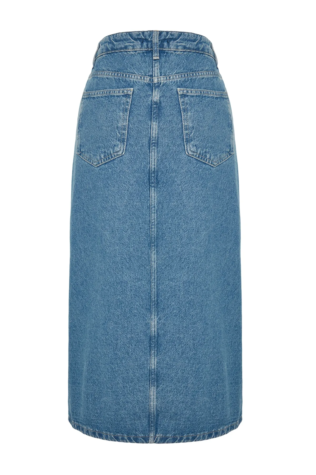 Trendyol Collection  Blauer geschlitzter Midi-Jeansrock TWOAW24ET00086