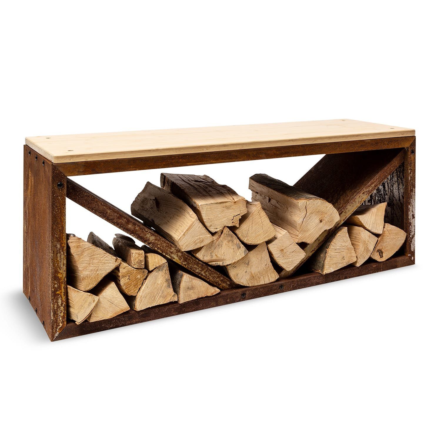 blumfeldt Feuerschale Kindlewood L Rust, (ansehnlich moderner Holzspeicher mit Sitzbank-Funktion)