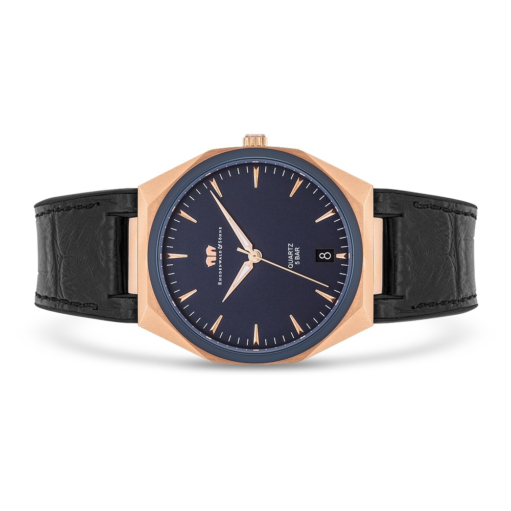 Rhodenwald & Söhne Montre à quartz Cooledge en Or rose Cuir véritable/silicone en Noir Montre