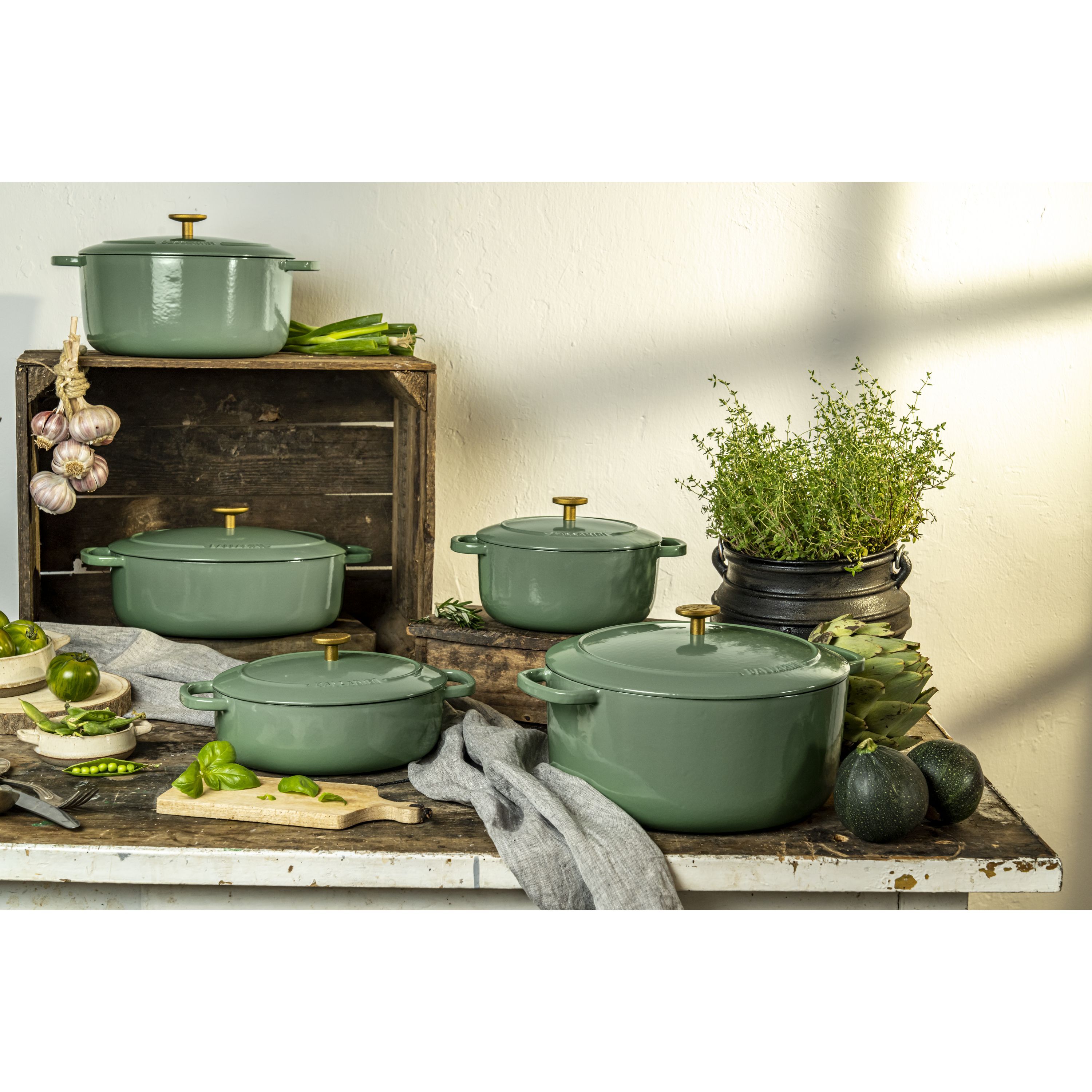 Cocotte 29 cm, oval, Grün, Gusseisen