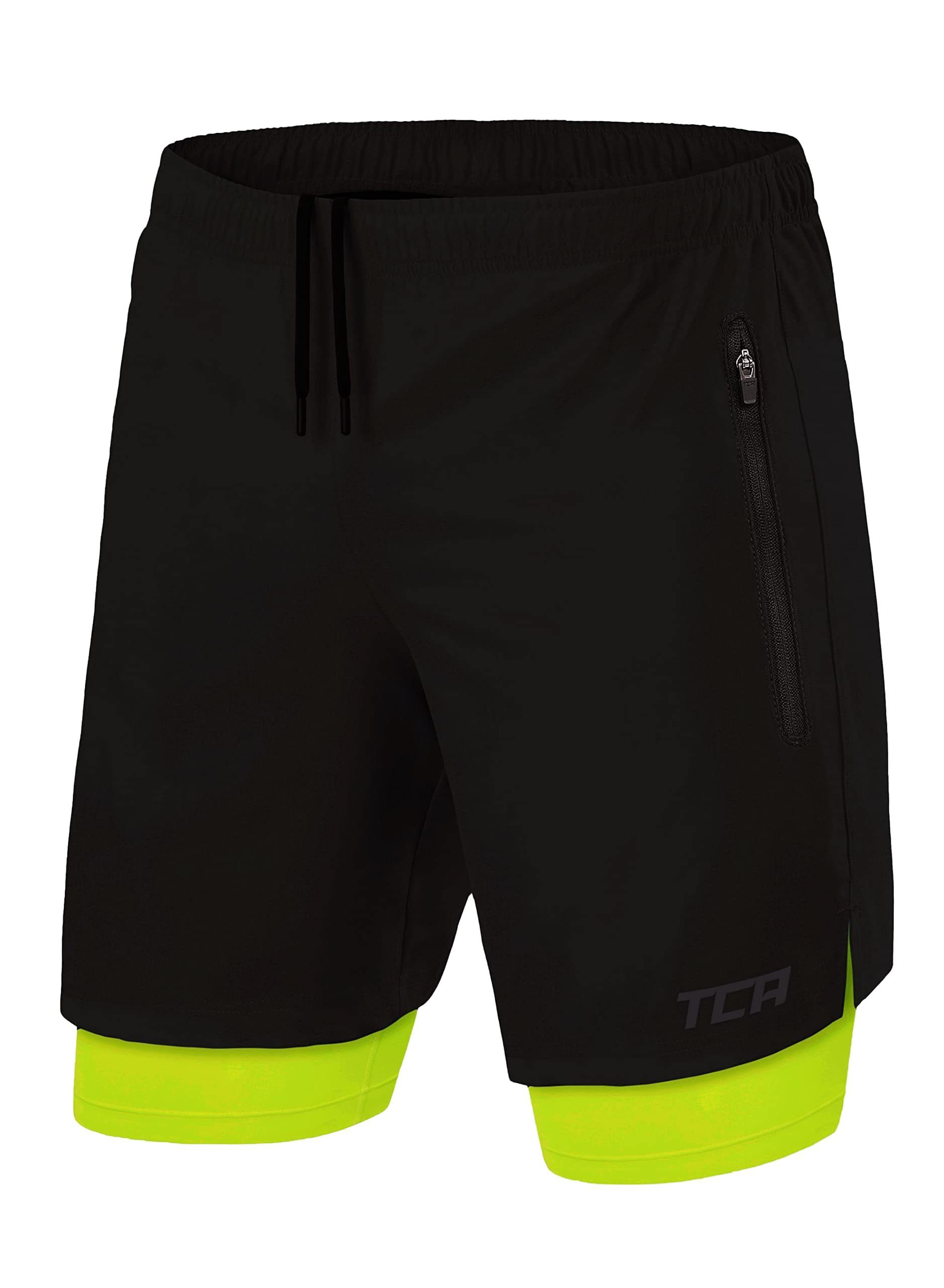 TCA Trainingsshorts TCA Herren 2-in-1 Laufhose mit Kompressionshose - Schwarz/Grün, M