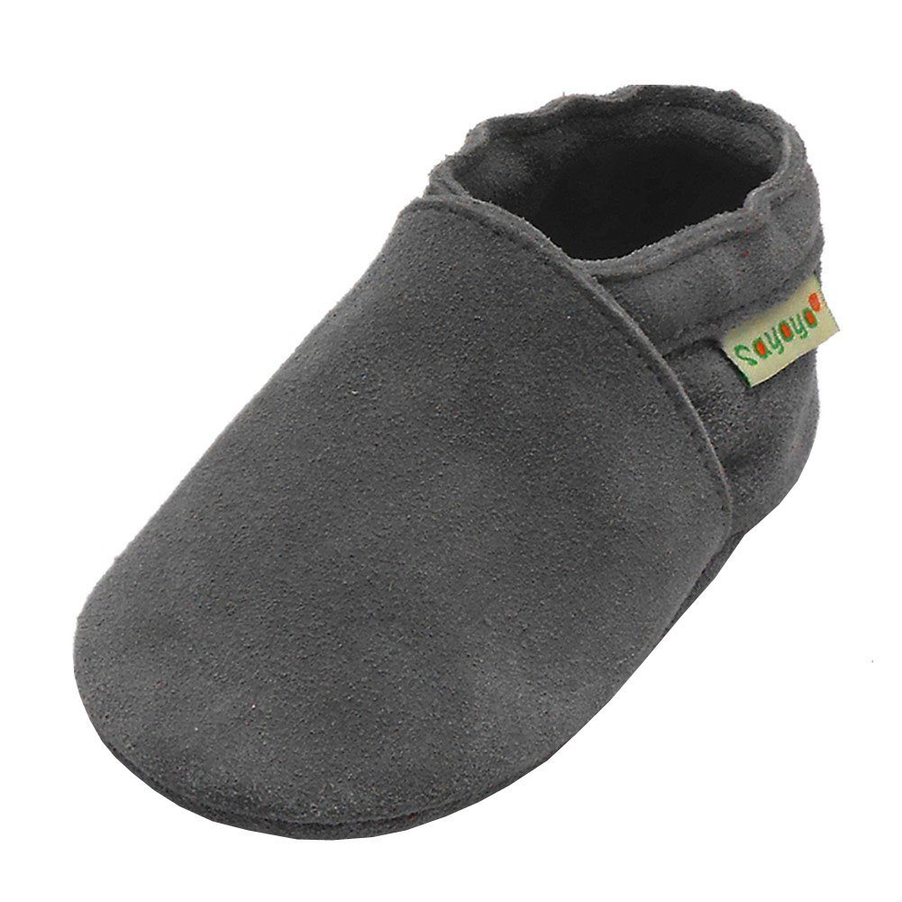 Sayoyo Weiche Leder Lauflernschuhe Hausschuhe Lederpuschen Einfarbig grau Lauflernschuh Anti-Rutsch