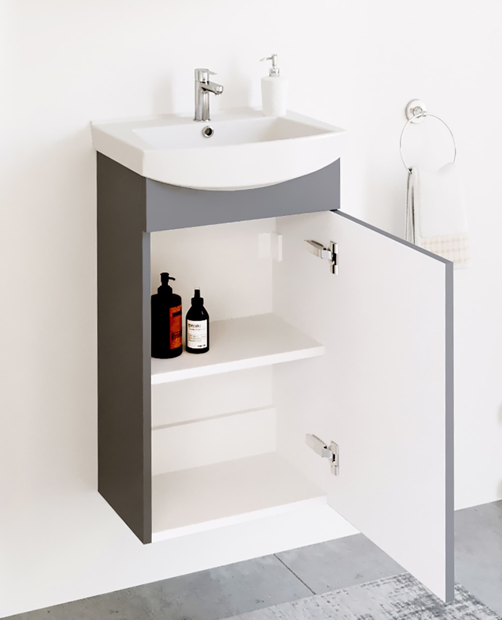 Planetmöbel Badmöbel-Set Waschtischunterschrank mit Spiegelschrank Matt 45cm, (Komplett-Set, 3-St)