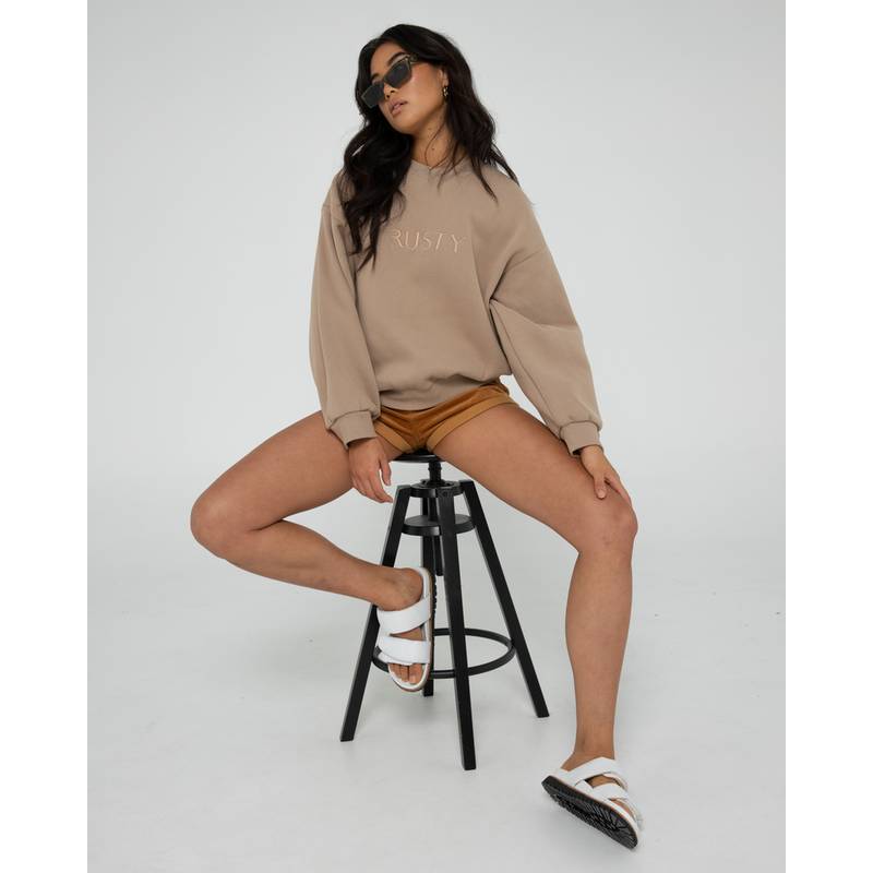 RUSTY SIGNATURE OVERSIZE CREW FLEECE Rundhalspullover Damen