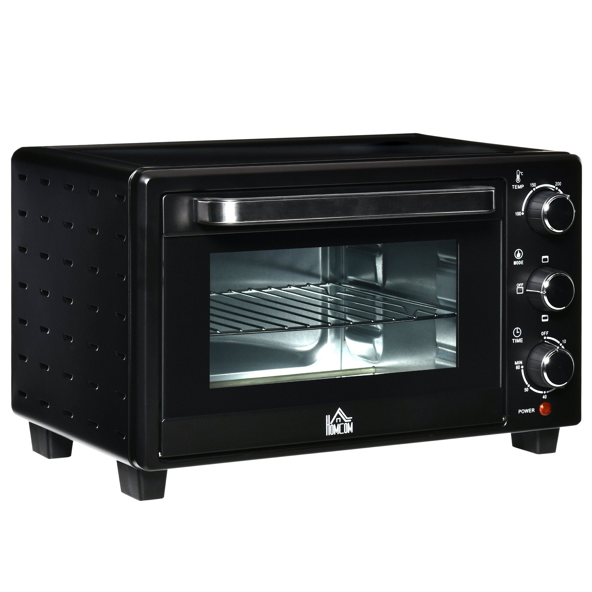 HOMCOM Minibackofen Minibackofen, 21L einstellbare Temperatur Ofen 3 Kochmodi Schwarz+Silber