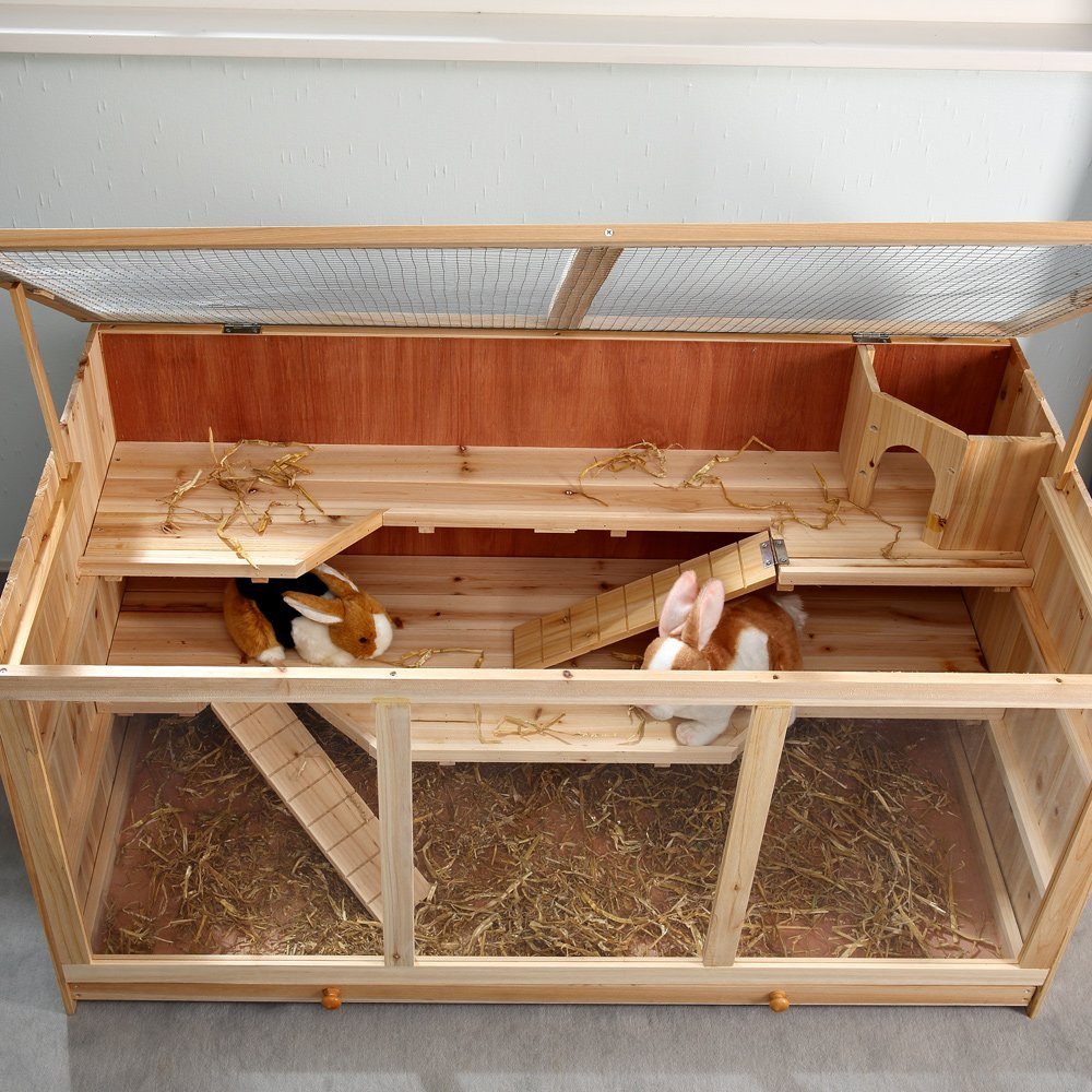 Melko Kleintierkäfig Kleintierkäfig Hamsterkäfig Mäusekäfig Villa Naturbraun 117x63x58 cm Nagerkäfig Käfig Rattenkäfig Holz Kleintierstall Holzkäfig Kaninchenstall Nagervoliere Auslauf, drei Stockwerken