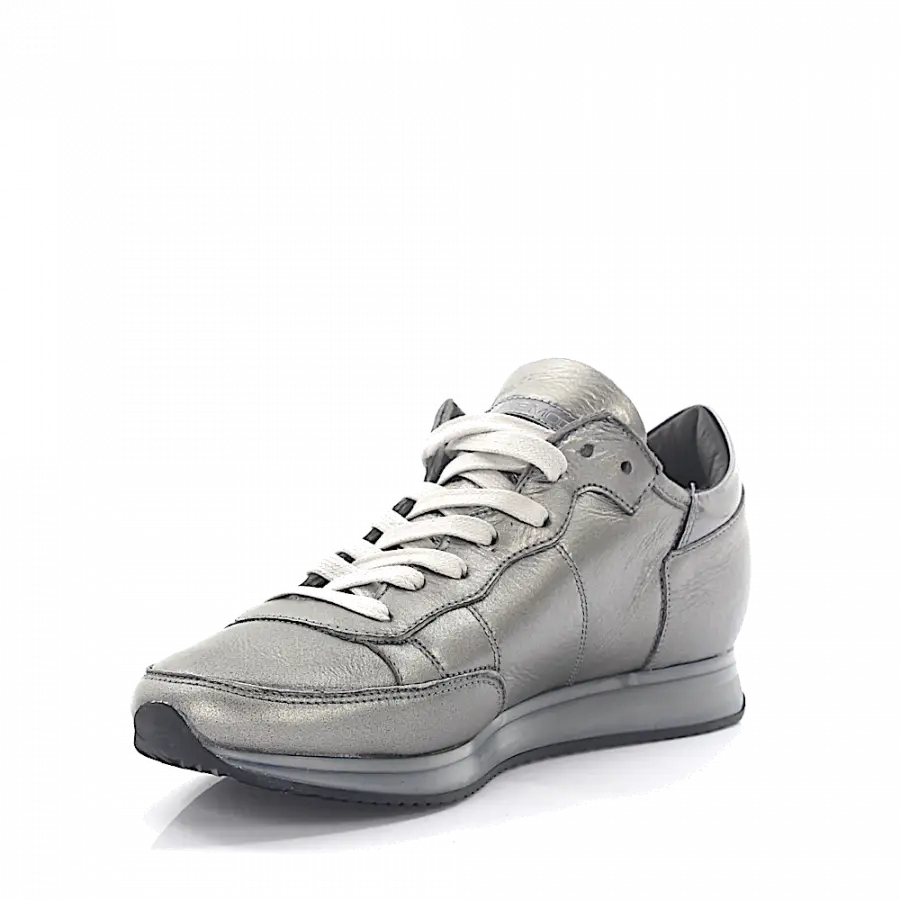 Philippe Model - Sneaker TROPEZ LOW Leder grau glänzend Lammfell - grau
