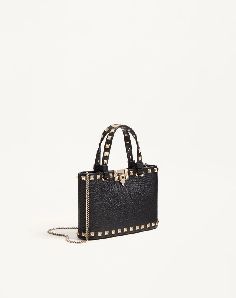 Mini Rockstud indkøbstaske i granatrødt kalveskind