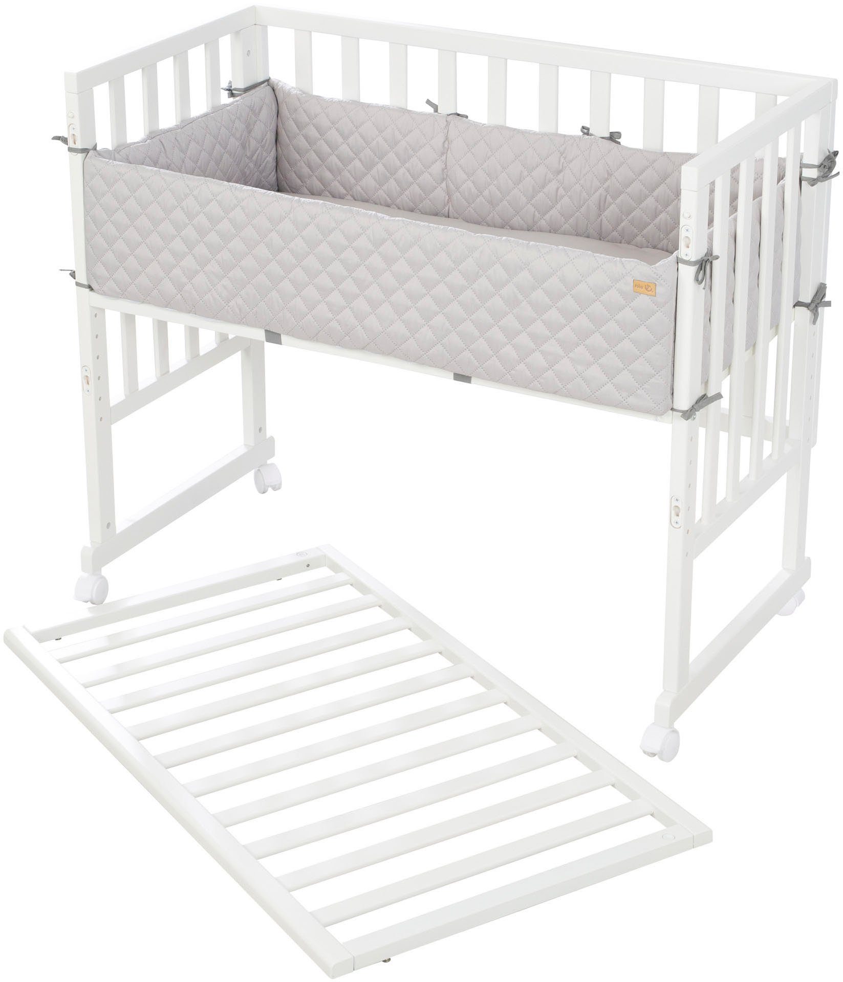 roba® Stubenbett 3in1 roba Style, weiß/silbergrau, mit 4 Rollen, Matratze, Nestchen und Sicherheitsbarriere