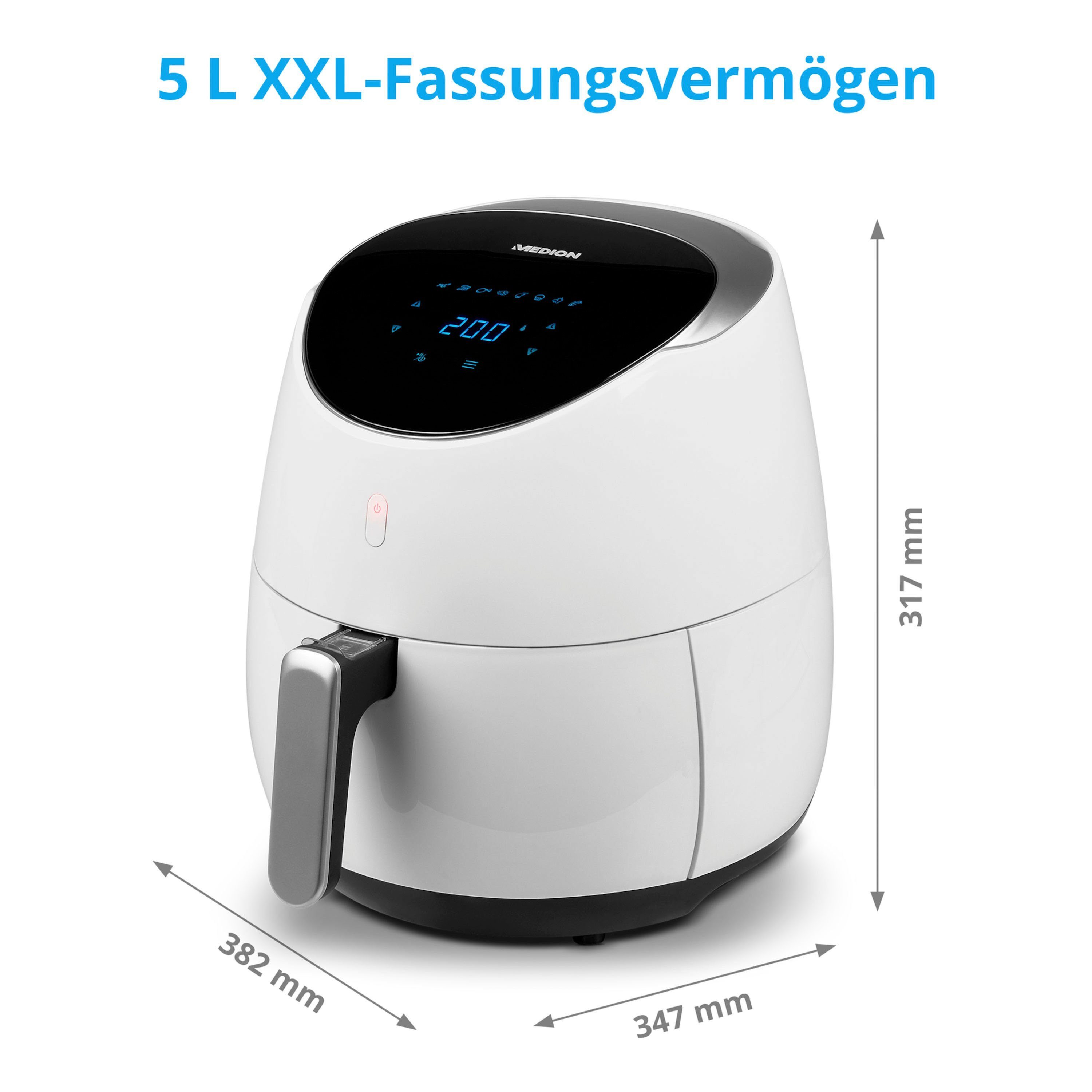 Medion® Heißluftfritteuse MD 19279, 2000 W, Fassungsvermögen bis zu 0,6 kg