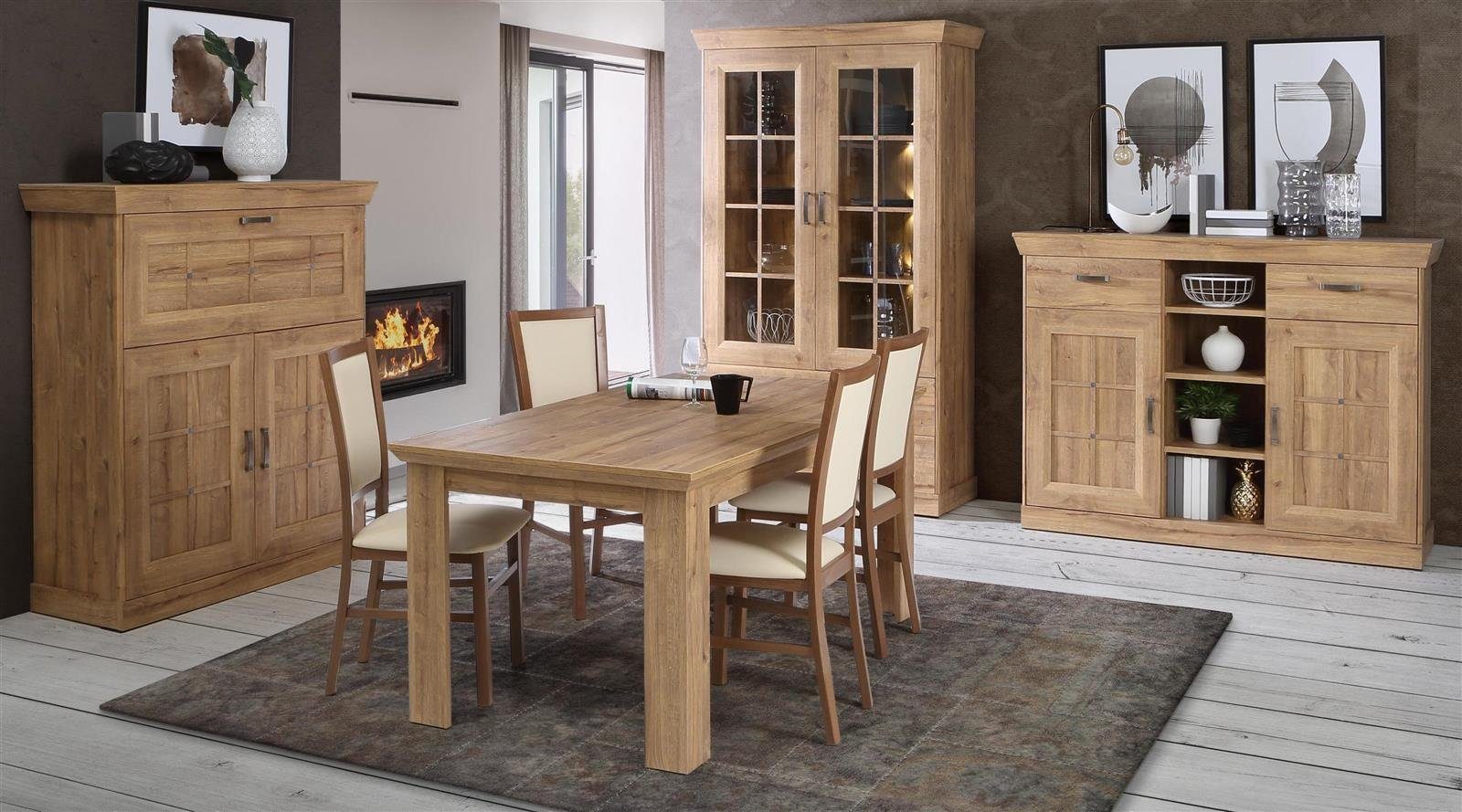 möbelando Barschrank Kalamaria Barschrank im modernen Landhausstil aus Spanplatte in Waterford Eiche Nachbildung mit 2 Holztüren, 1 Klappe und 2 Einlegeböden. Breite 119,6 cm, Höhe 141,1 cm, Tiefe 47 cm