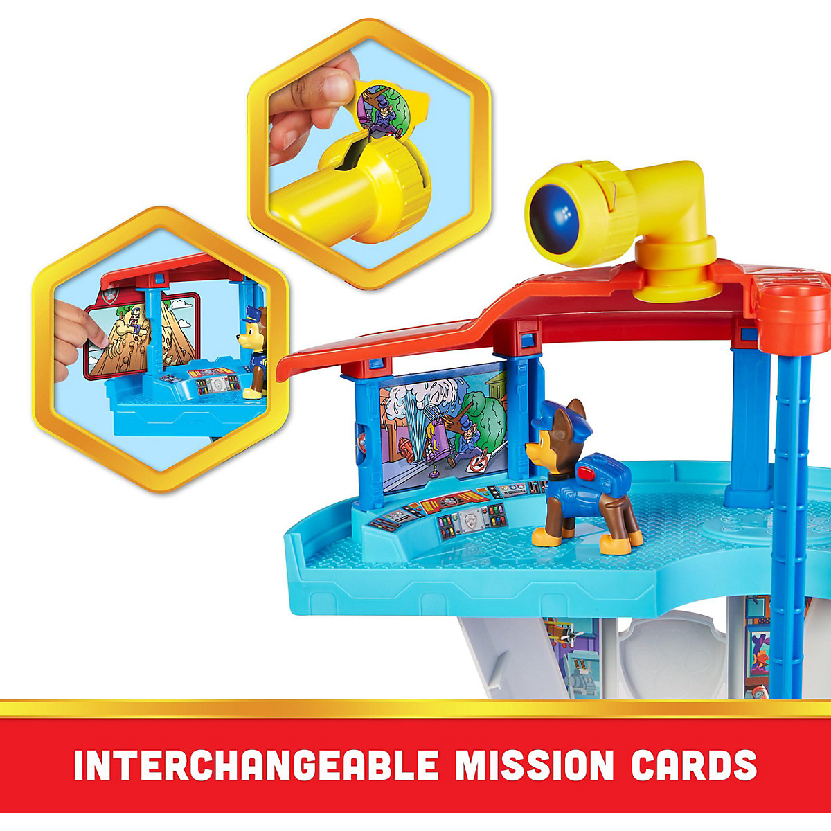 PAW Patrol. 10. Jubiläum, Lookout Tower, Hauptquartier Spielset mit 1 Chase Basis Fahrzeug, 2 Chase Figuren und Zubehör, geeignet für Kinder ab 3 Jahren