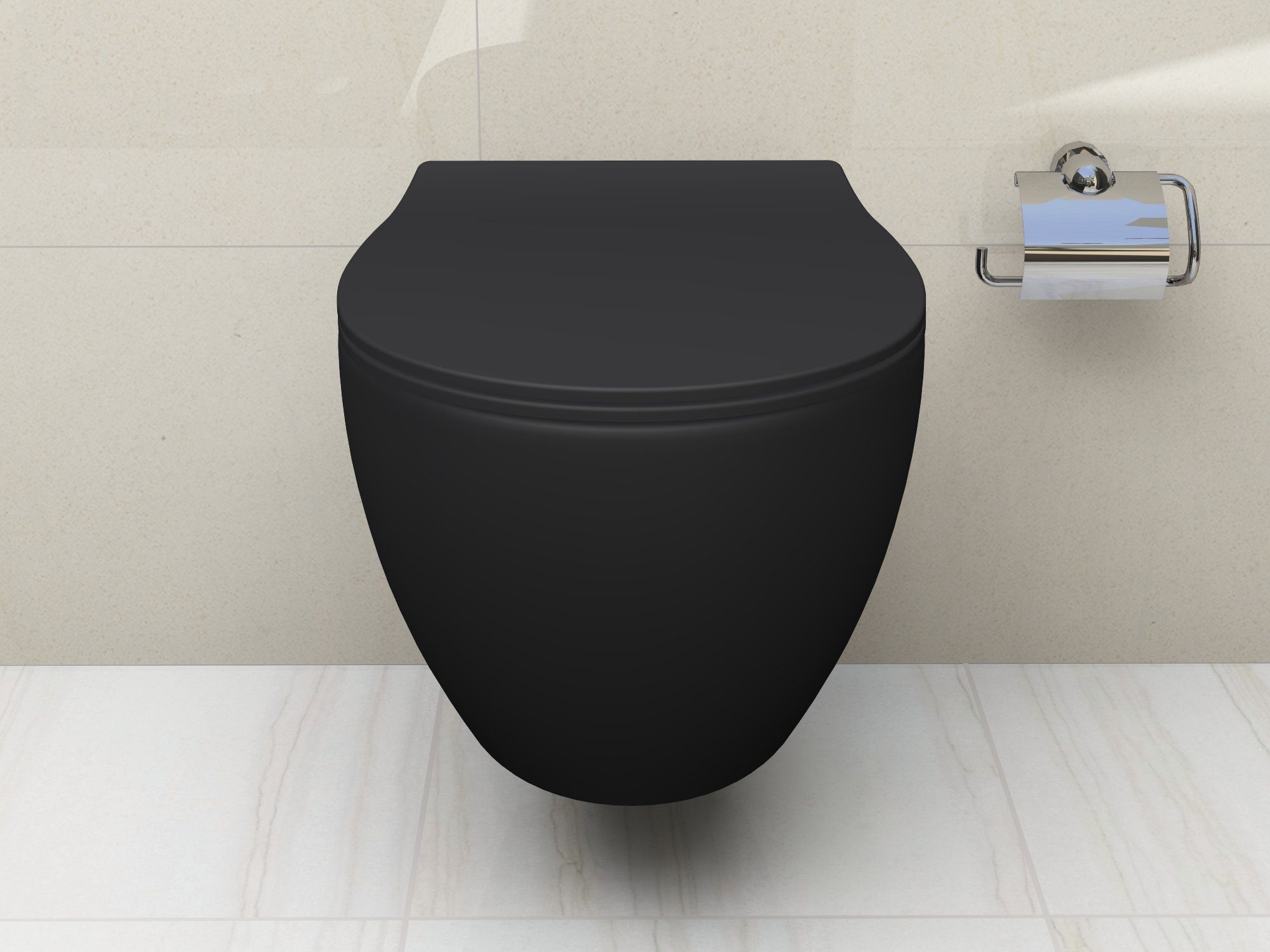 Aqua Bagno Tiefspül-WC spülrandlose Toilette Hänge WC schwarz matt inkl., Wandmontage, WC mit Rand, m. Absenkautomatik