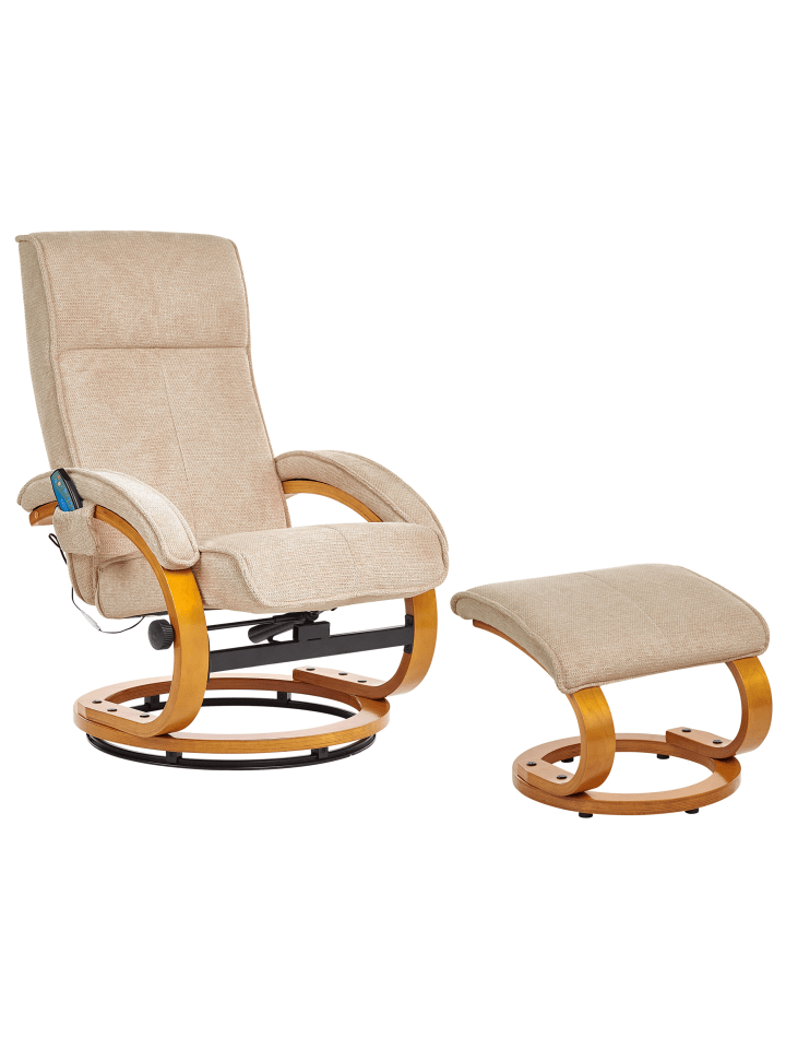 Beliani Massagestuhl HERO in Beige/Heller Holzfarbton - (W) 51 x (H) 102 x (L) 80 cm günstig kaufen onesize