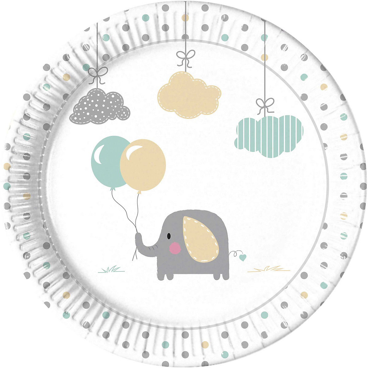 Papp-Partyteller Baby Elefant, Ø 23 cm, 8 Stück