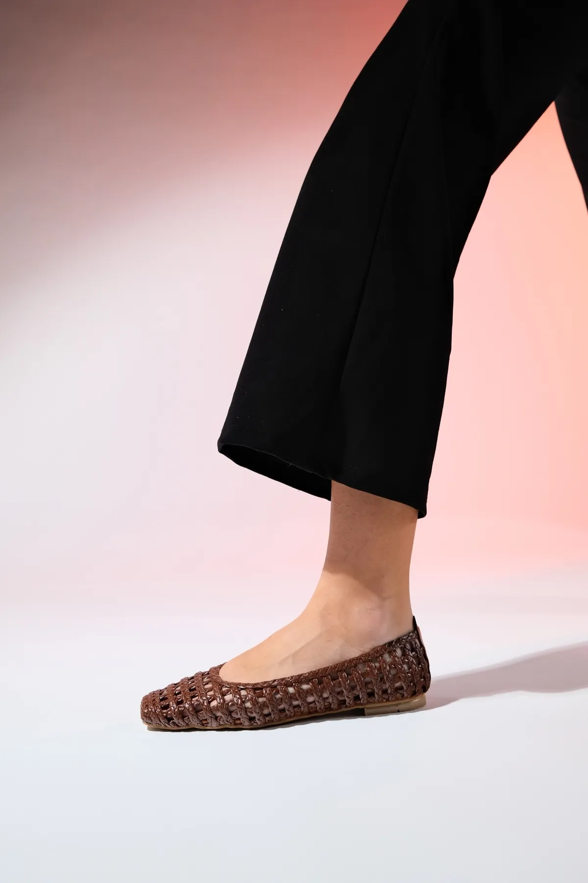 LuviShoes  ARCOLA Braune Ballerinas für Damen mit Strickmuster