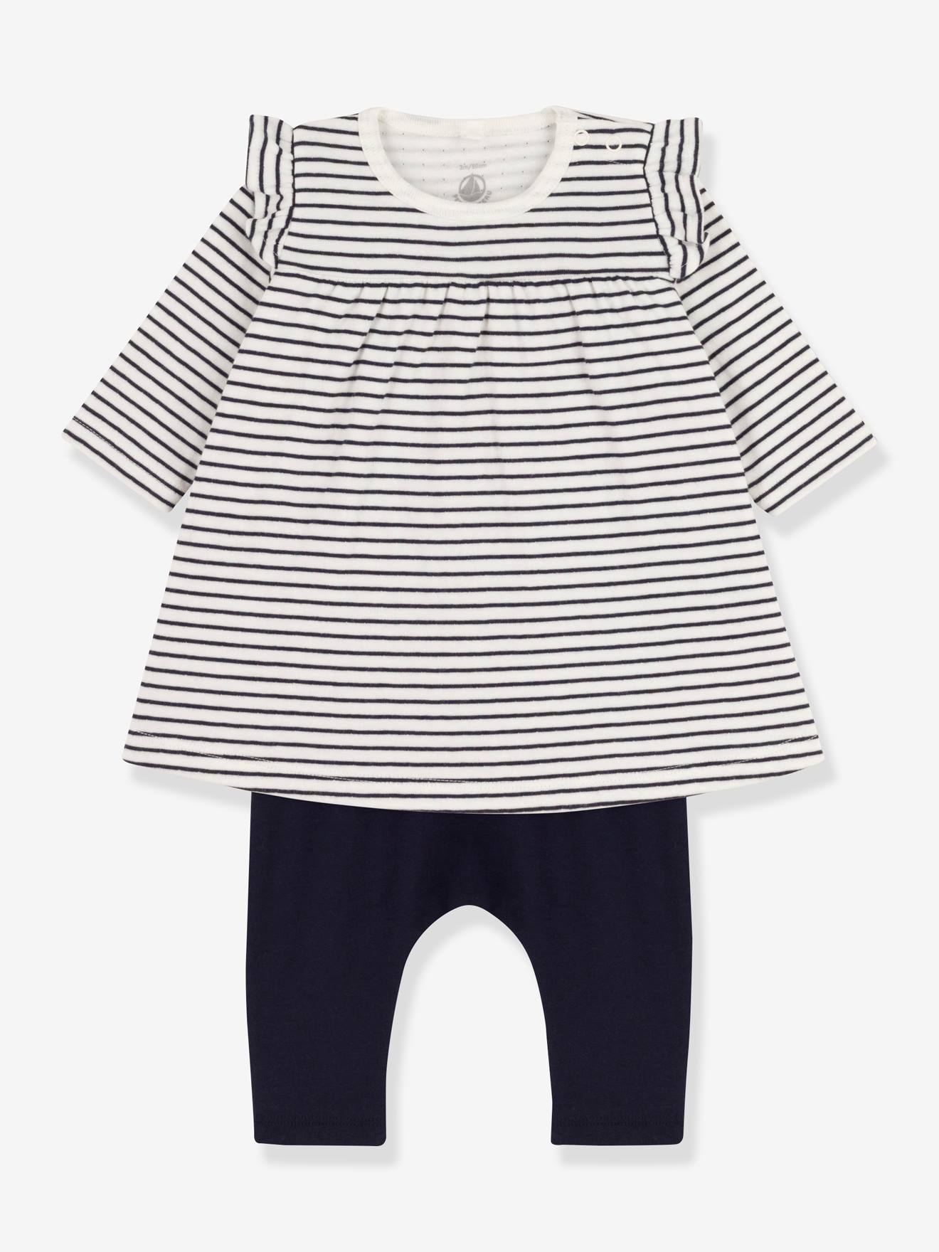 Ensemble bébé robe marinière + legging PETIT BATEAU écru