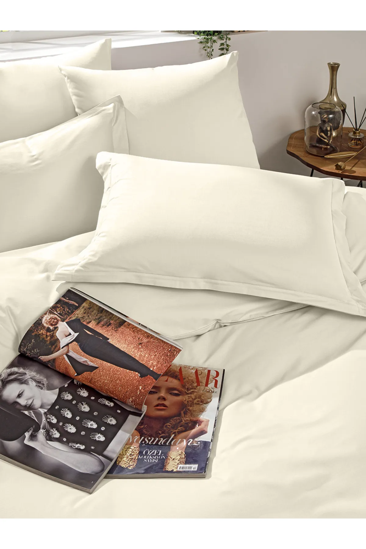 Karna Home  Klassisches Doppel-Bettbezug-Set aus Baumwollsatin