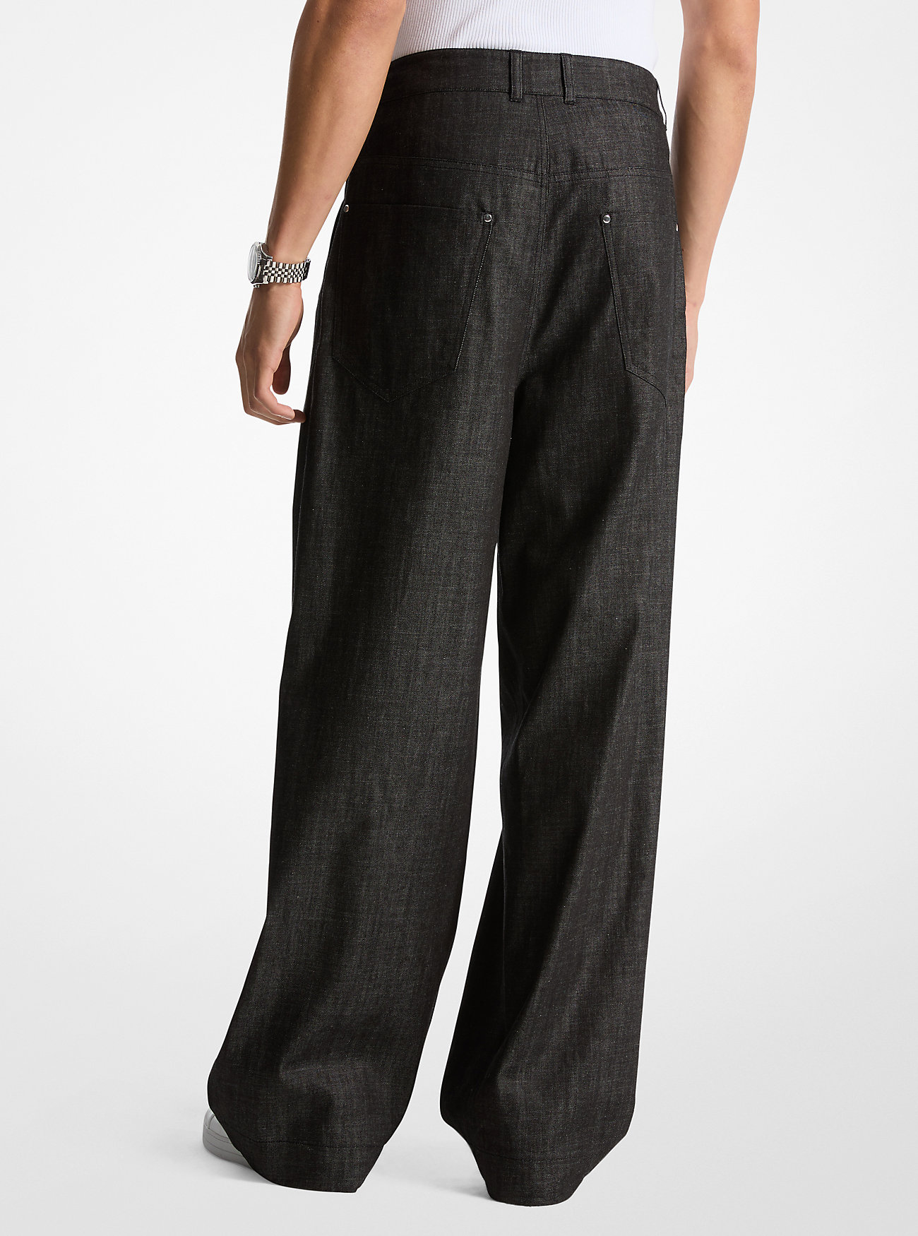 Plisserte Chambray-jeans med vide ben - SVART