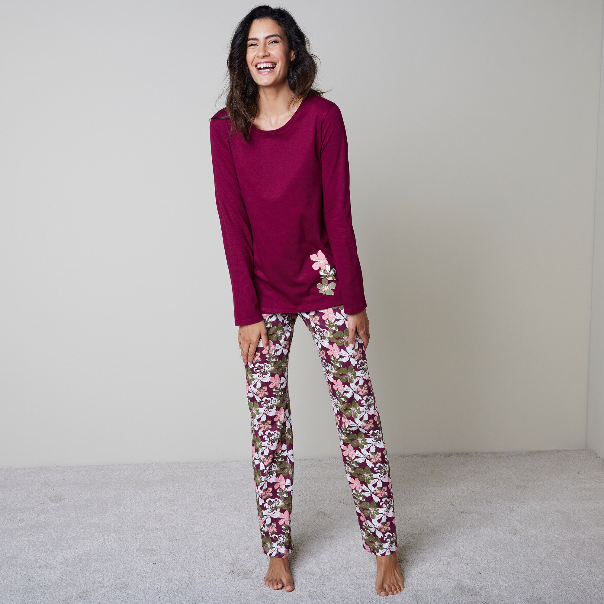 T-shirt pyjama manches longues imprimé fleuri