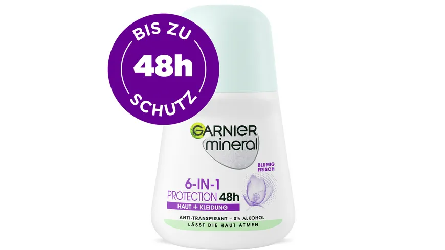 Garnier Mineral Deo Roller Protection 5 - 48h Anti-Schweiß für ein lang anhaltendes Gefühl von Frische ohne Rückstände 50 ml