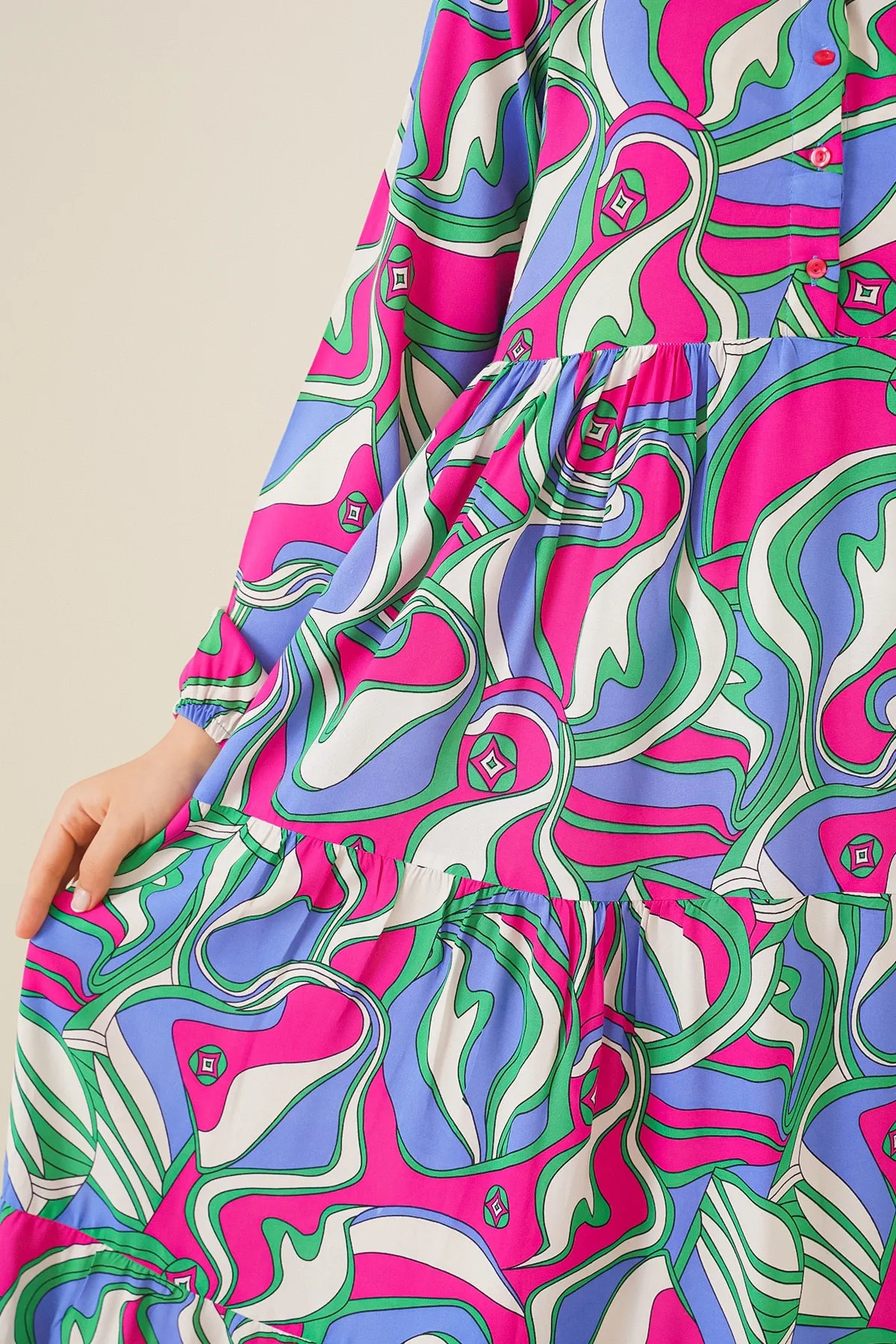 Bigdart  2358 Prächtiges Kleid mit Kragenmuster – Fuchsia