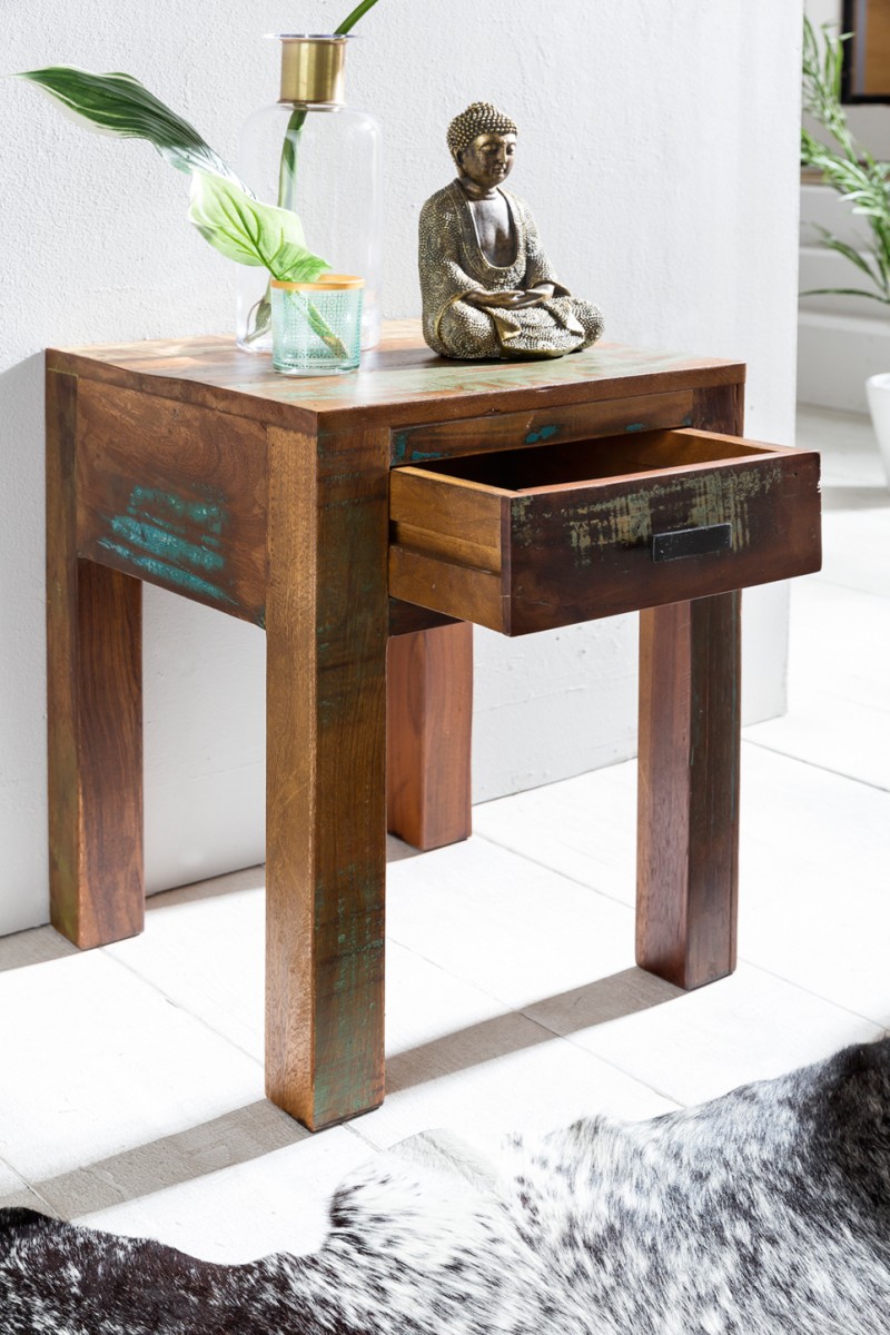 Wohnling Shabby-Chic Nachttisch KALKUTTA Mango-Holz