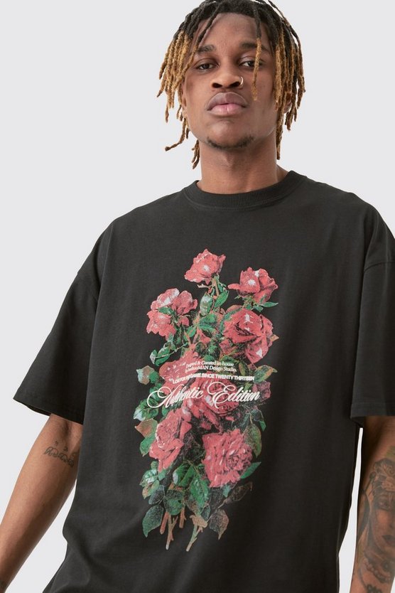 Tall florales T-Shirt mit Print