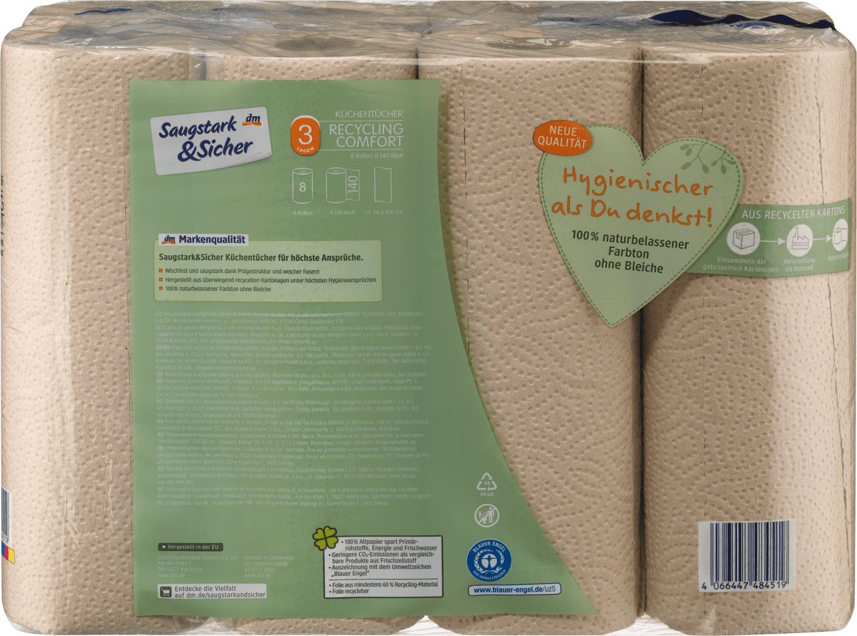 Küchentücher Halbblatt Recycling 3-lagig (8x140 Blatt), 8 St