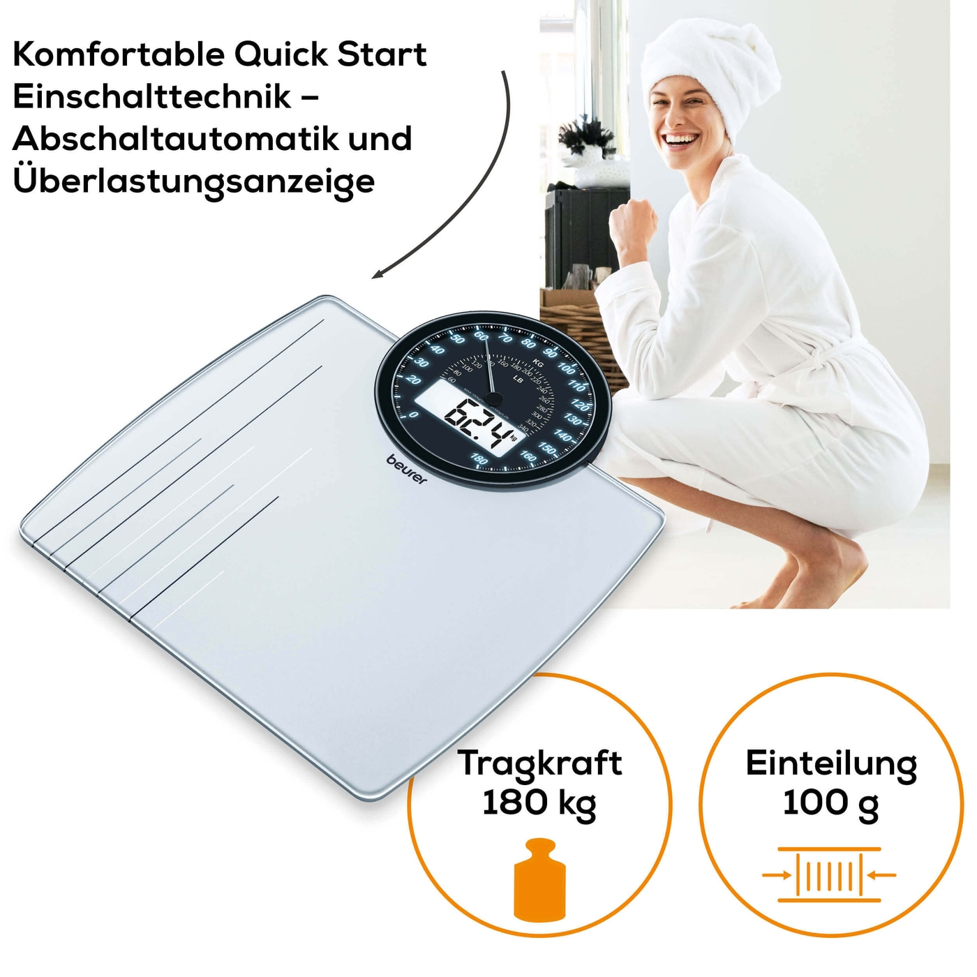 Beurer Glaswaage - GS 58-Angesagte Glaswaage mit rundem Cockpit-Display