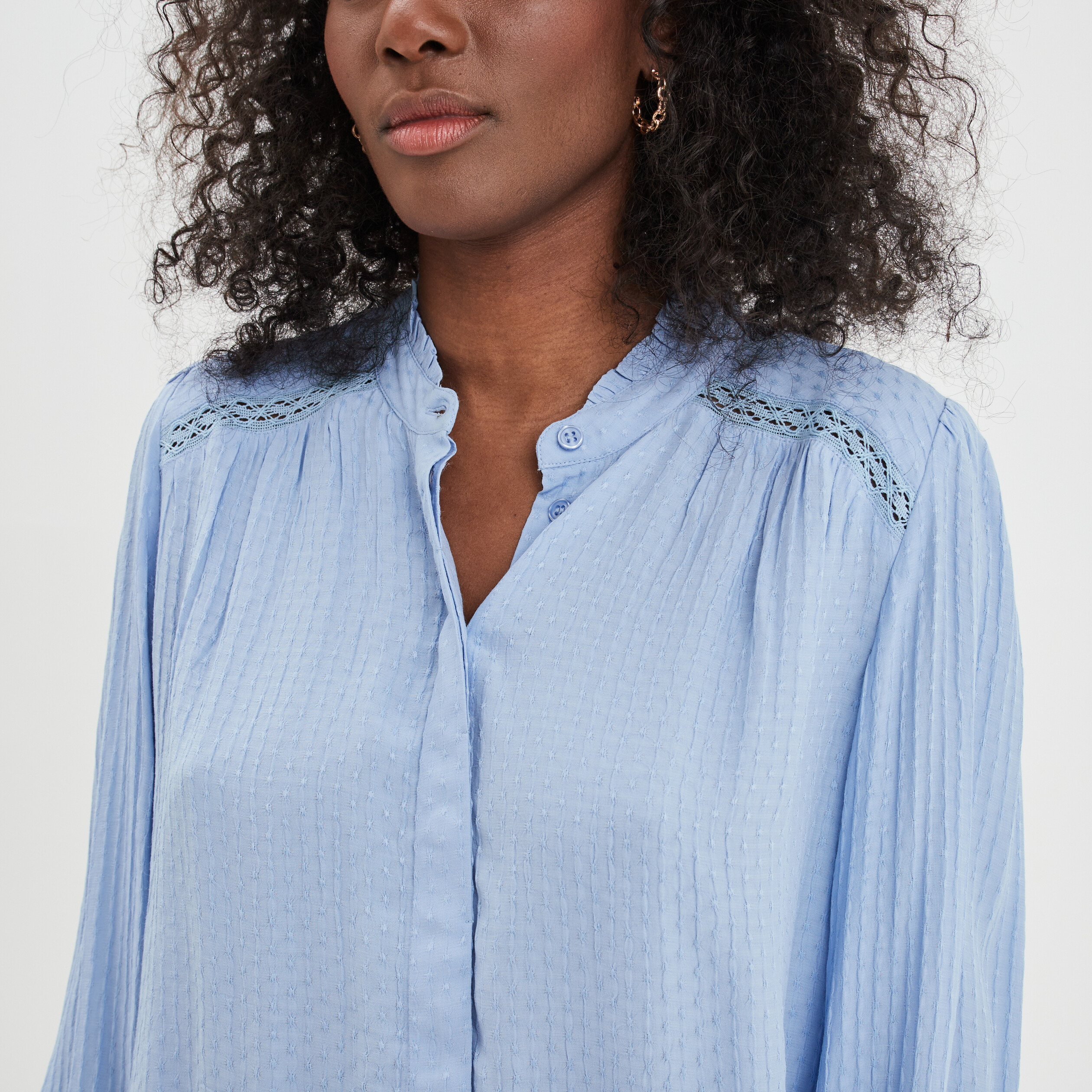 Chemise col mao à plumetis bleu clair femme | La Halle