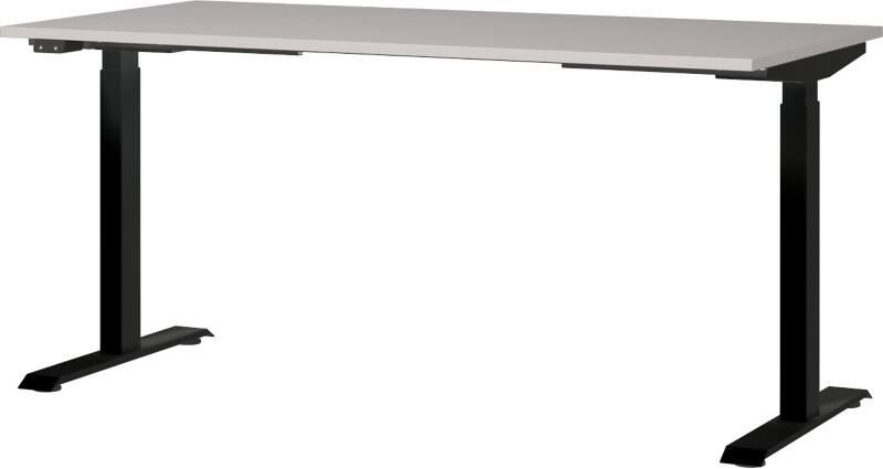 GERMANIA Sitz-Stehschreibtisch Metall, Spanplatte Kaschmir Schwarz T-Fuß 1.600 x 800 x 1.200 mm