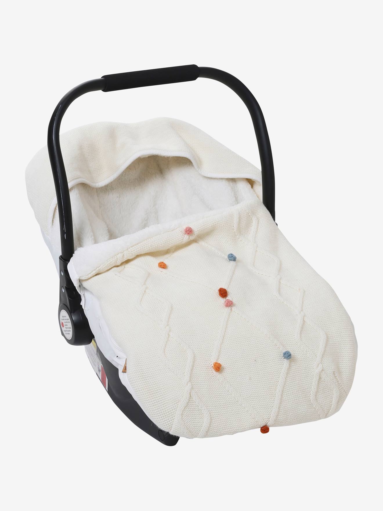 Vertbaudet Strick-Fußsack für Babyschalen, Fleecefutter - wollweiß