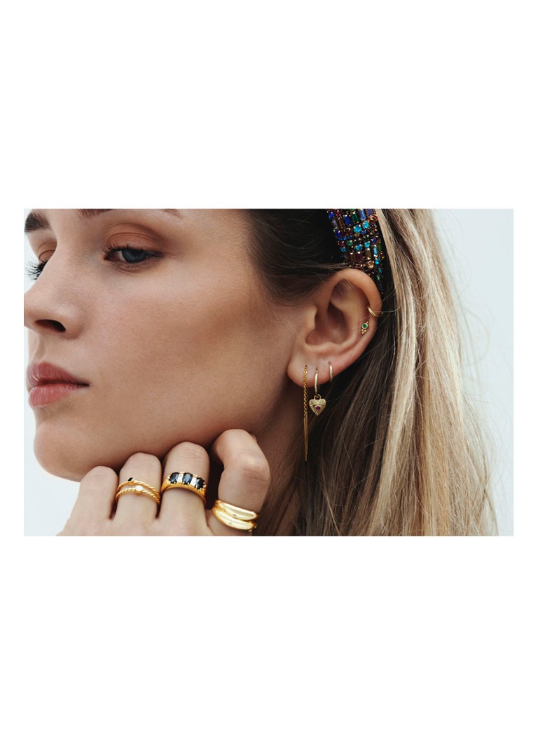 Anna + Nina Single Bindi single stud earring of 14 carat yellow gold with emerald