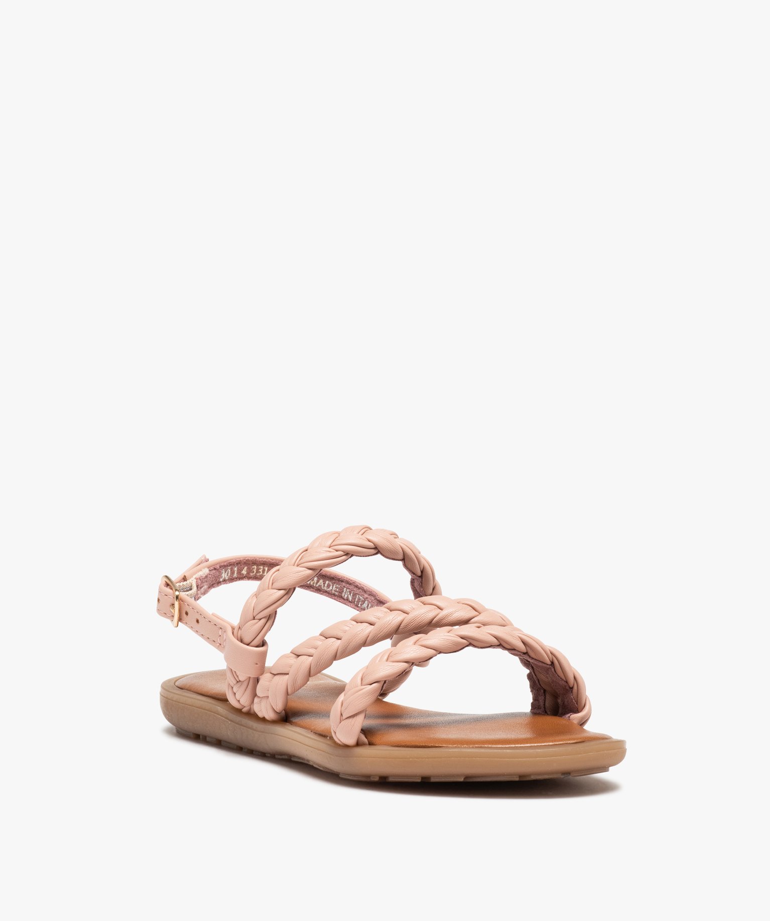 Nu-pieds fille à brides tressées unies rose | GEMO