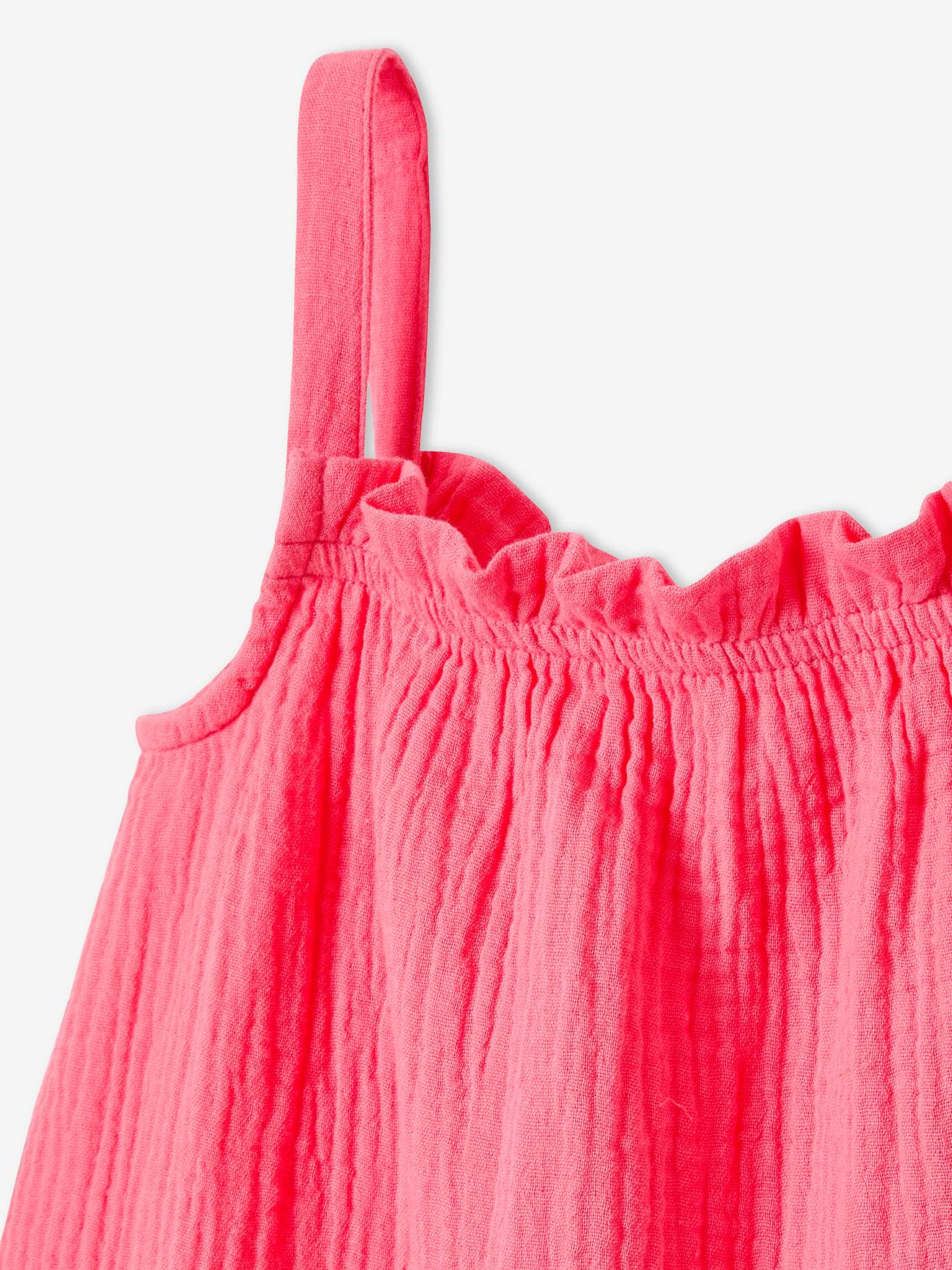 Blouse à bretelles en gaze de coton fille sable
