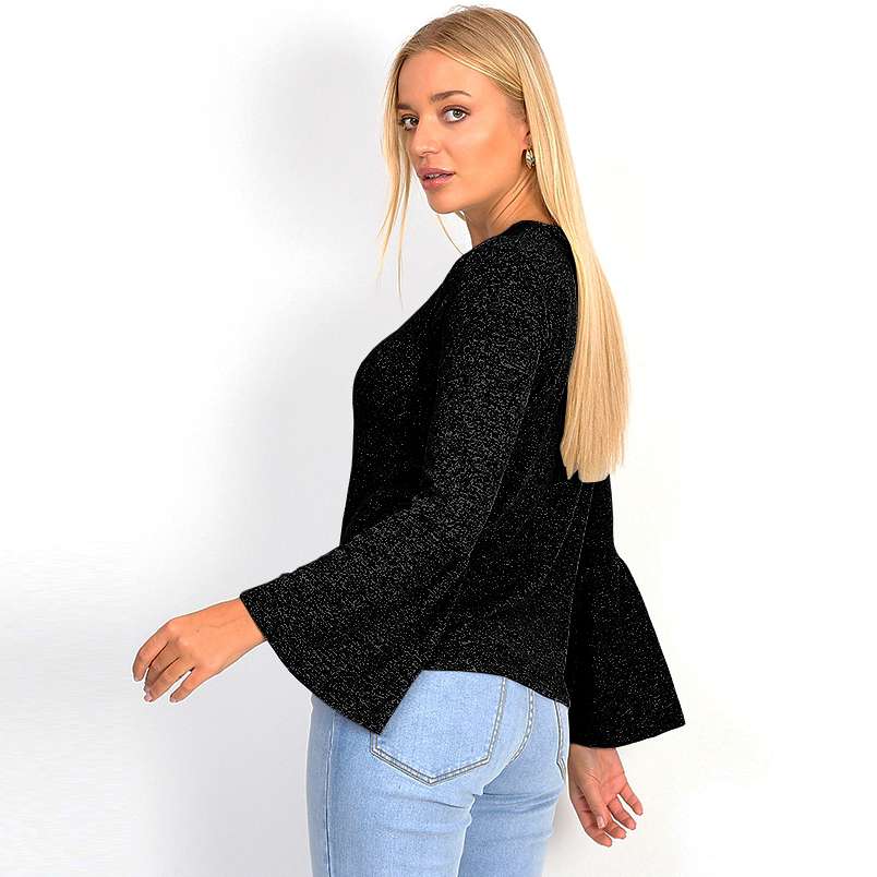 BRAVE SOUL Bella Damen Glockenärmel Langarmshirt LLT-481BELLA CHARCOAL