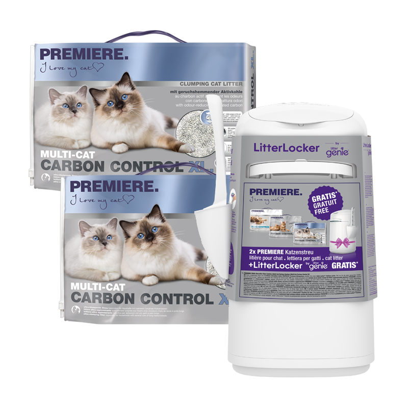 PREMIERE Katzenstreu PREMIERE Multi-Cat XL Klumpstreu 2x12 l + Gratis LitterLocker Genie
