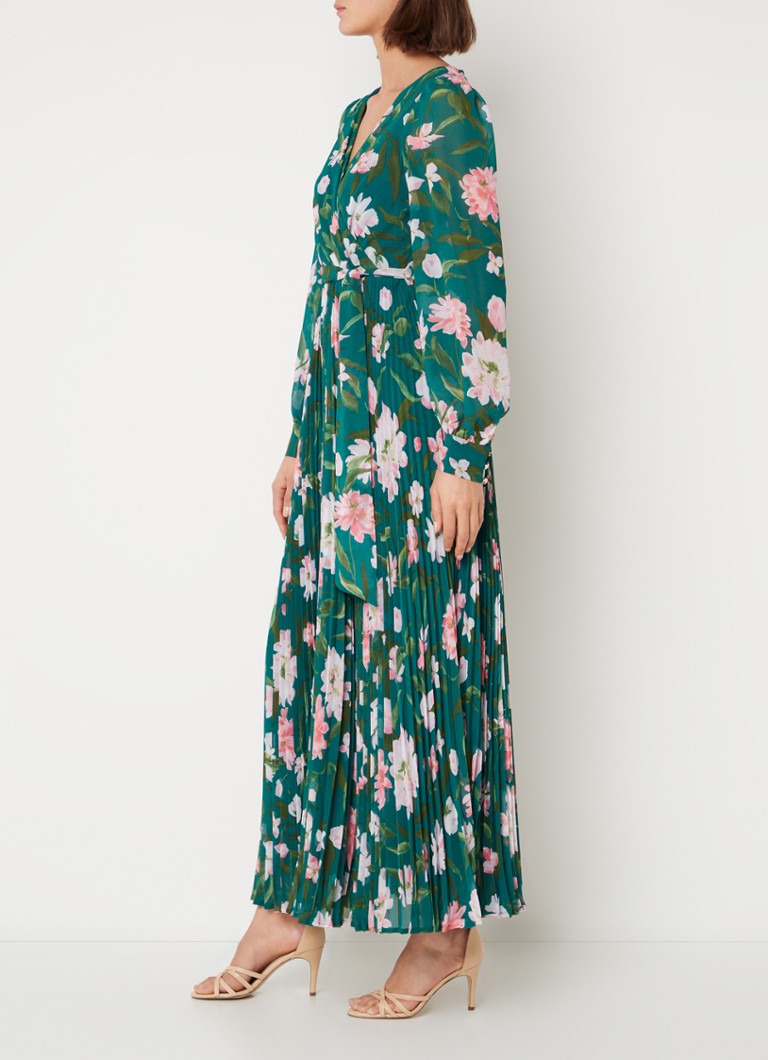 Rochie lungă de tip tunică roz, de la Phase Eight, cu imprimeu floral și pliuri.
