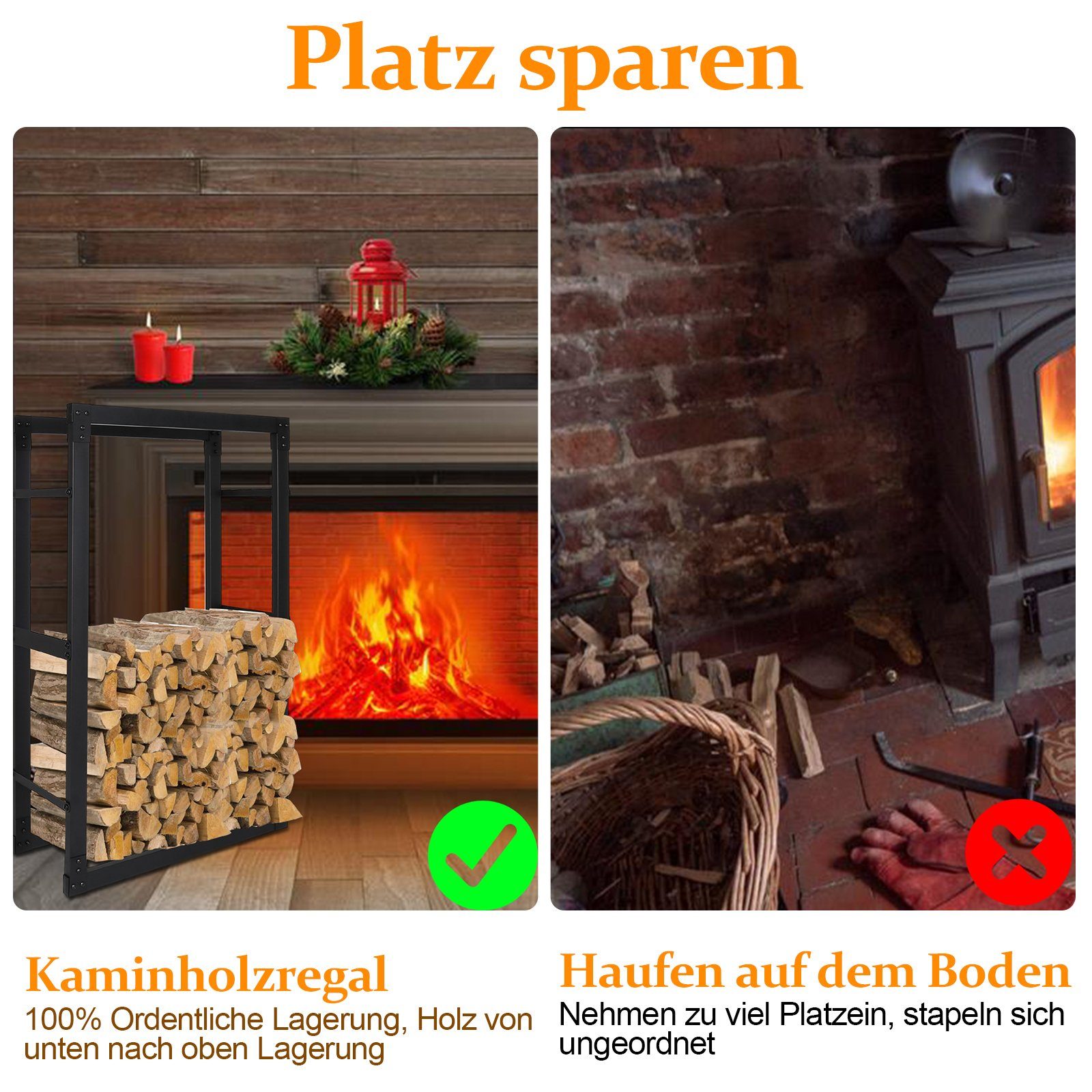 Yakimz Kaminholzregal Kaminholzregal Erhältlich in 8 Größen, Holzregal, Holzvorrat schwarz, BxTxH:60x25x100 cm