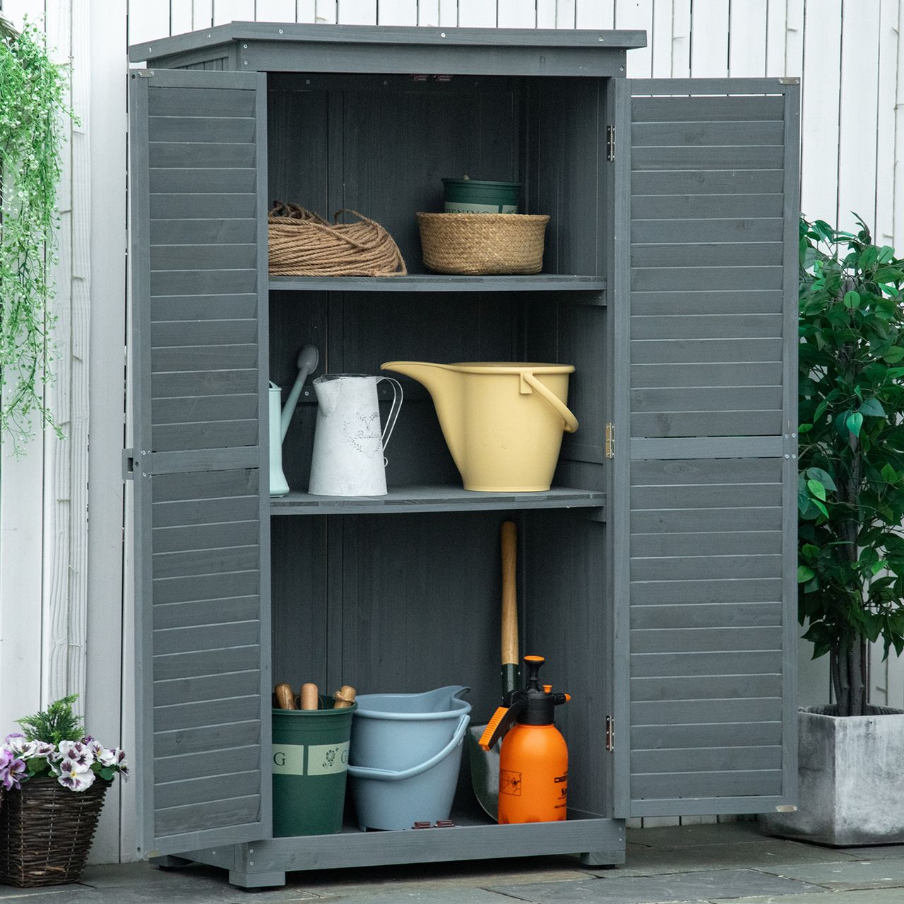 Outsunny Gartenschrank Holz Geräteschuppen Gartenhaus Geräteschrank Grau