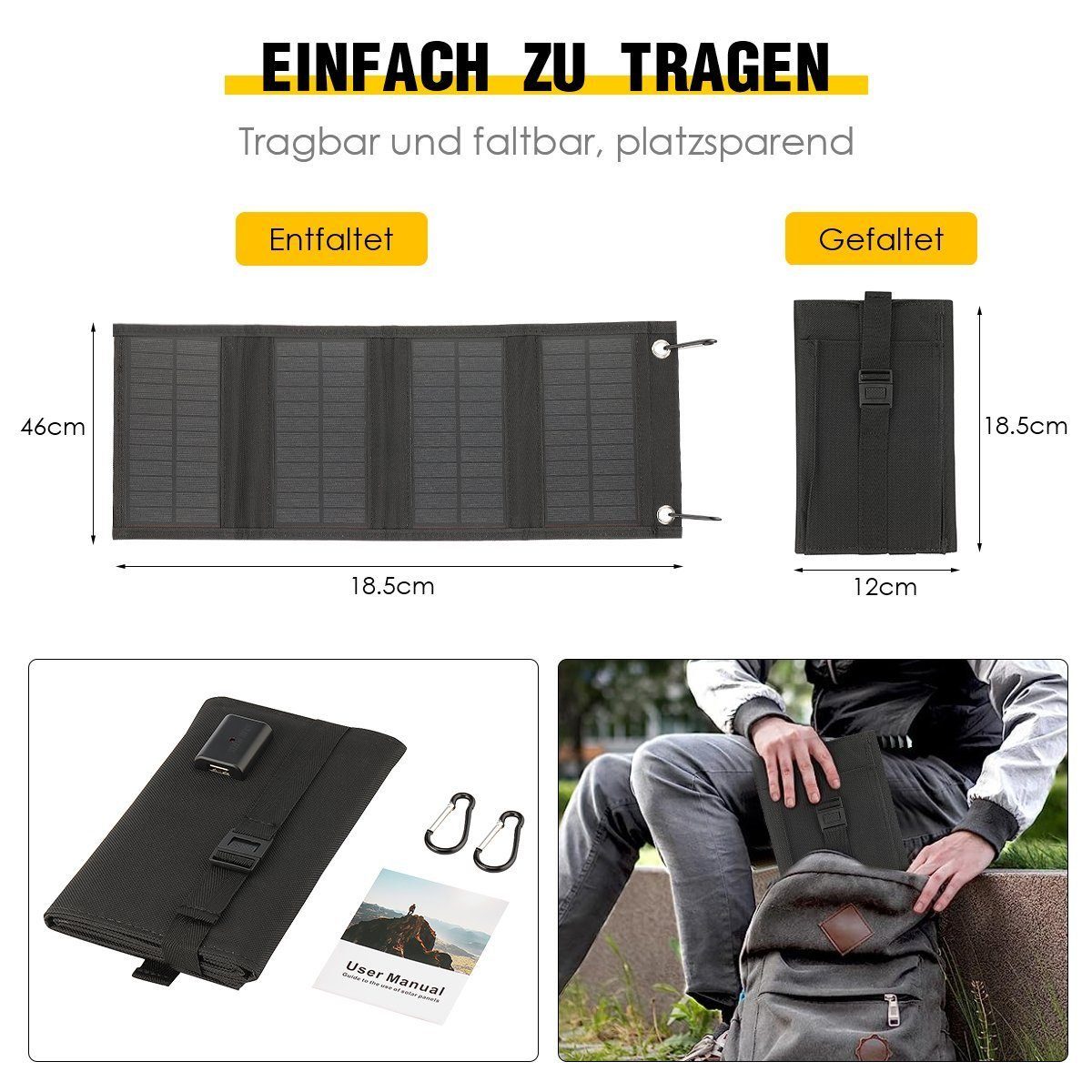 LETGOSPT Solarmodul 40W Solarpanel Faltbar mit USB Anschluss Wasserdichtes Tragbares, IPX4 Solar Panel Outdoor für Outdoor-Camping Wandern