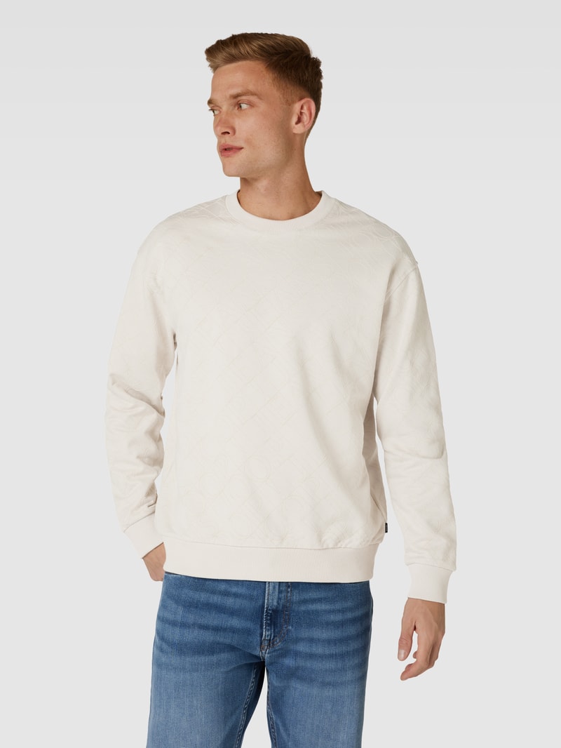 Sweatshirt mit Allover-Label-Stitching Modell 'Cayetano' in offwhite