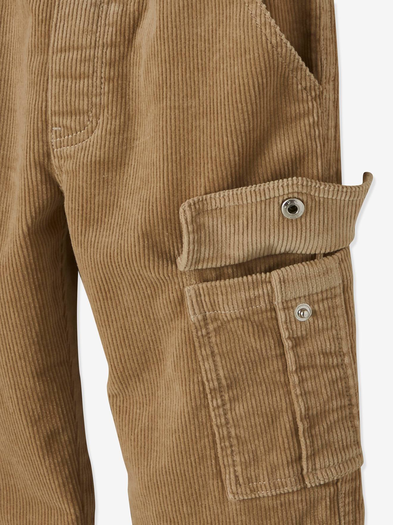 Pantalon en velours style battle garçon facile à enfiler beige