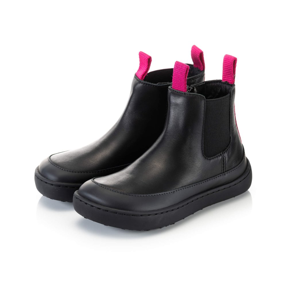 Shapen Victory Mini Black & Pink Leather Chelsea Barfußschuhe