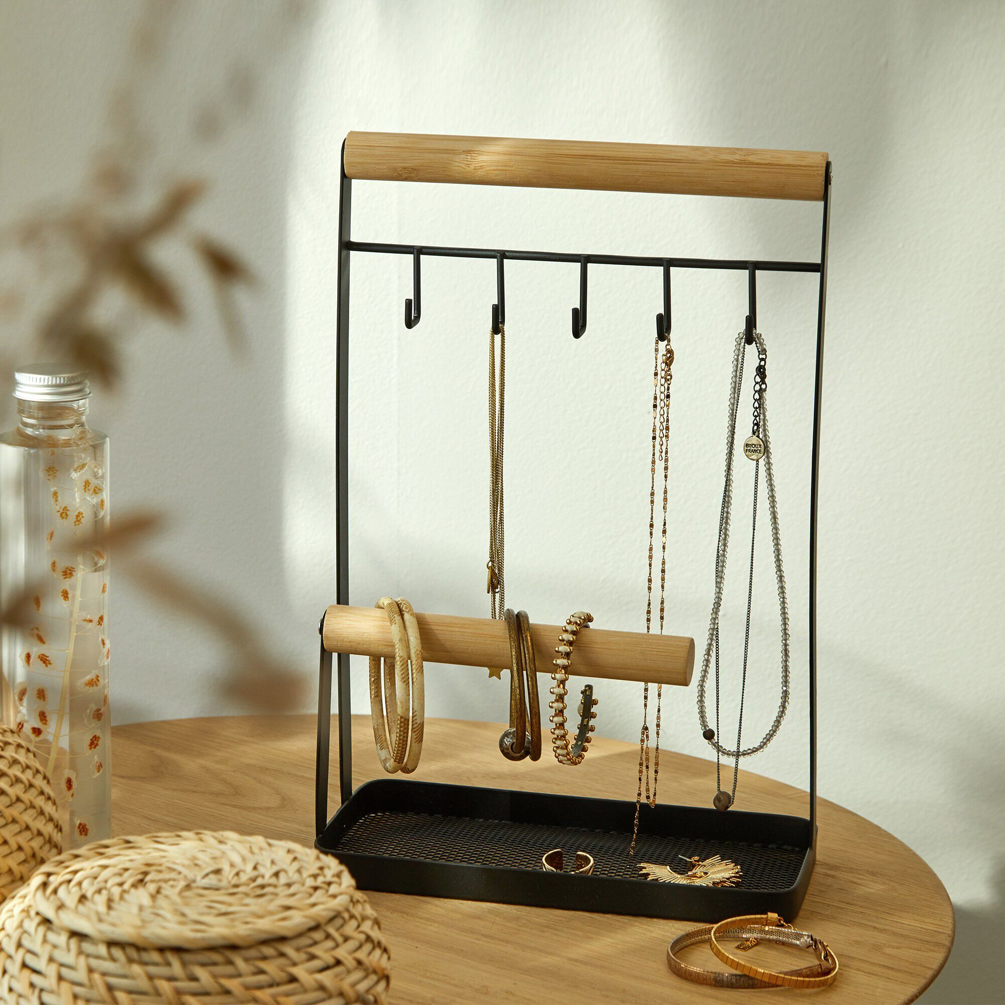 Porte-bijoux bois et métal noir